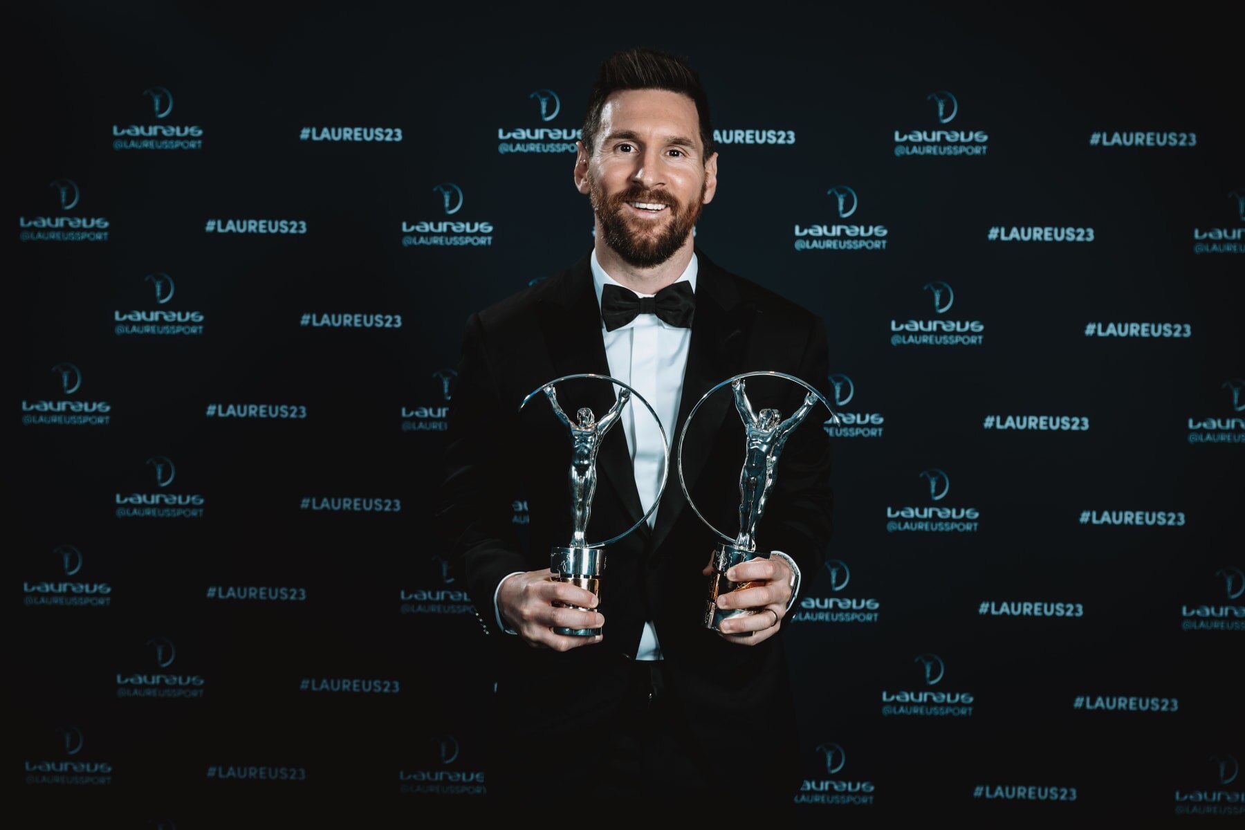 PARIS, FRANCE - MAY 08: Lionel Messi winner of the Laureus World Sportsman of the Year 2023 award poses during the 2023 Laureus World Sport Awards Paris on May 08, 2023 in Paris, France. (Photo by Alexander Scheuber/Getty Images for Laureus)