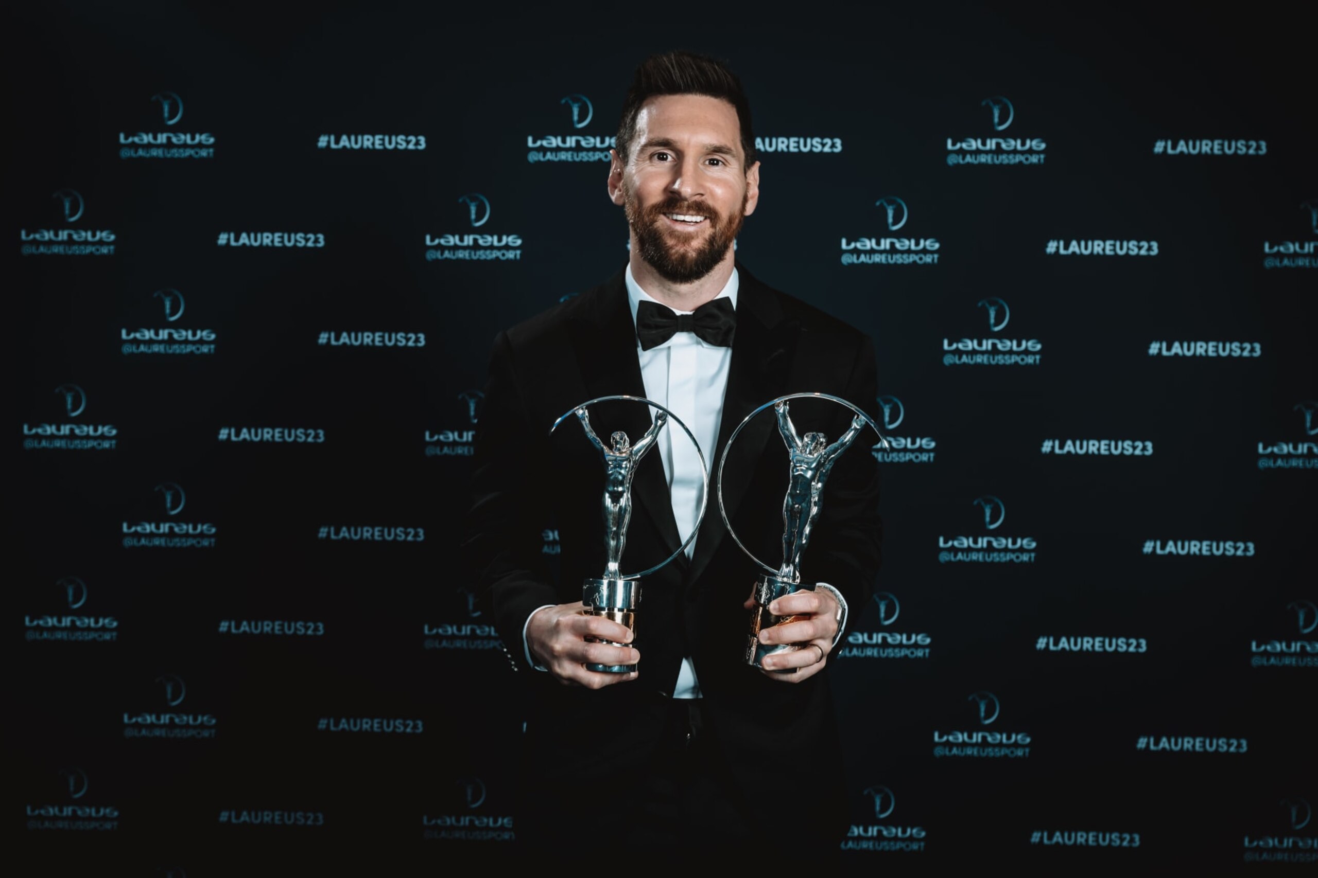 PARIS, FRANCE - MAY 08: Lionel Messi winner of the Laureus World Sportsman of the Year 2023 award poses during the 2023 Laureus World Sport Awards Paris on May 08, 2023 in Paris, France. (Photo by Alexander Scheuber/Getty Images for Laureus)