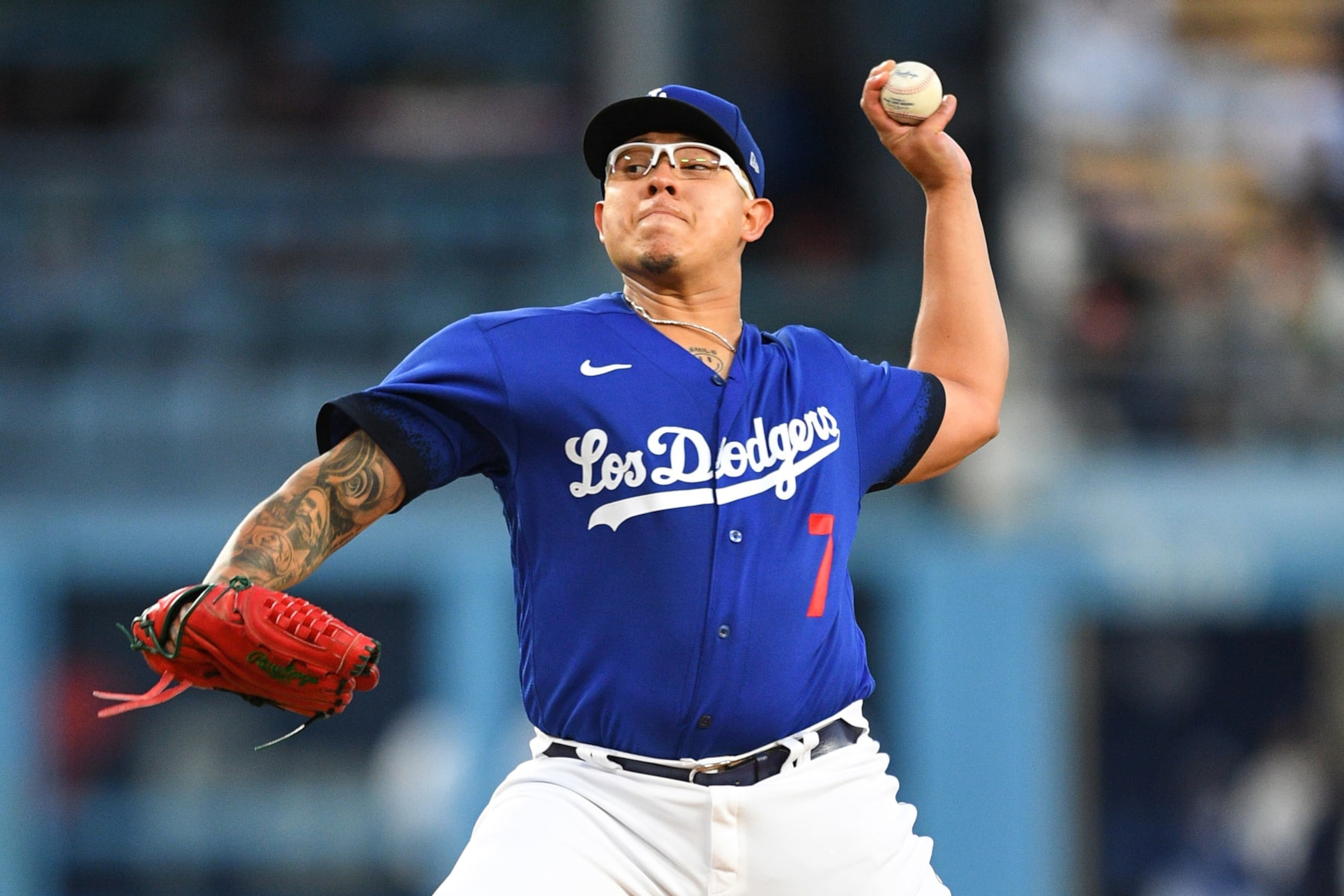 LOS ANGELES, CA - MAY 02: Los Angeles Dodgers pitcher Julio Urias (7) throws a pitch during the MLB game between the Philadelphia Phillies and the Los Angeles Dodgers on May 2, 2023 at Dodger Stadium in Los Angeles, CA. (Photo by Brian Rothmuller/Icon Sportswire via Getty Images) LOS ANGELES, CA - MAY 02: Los Angeles Dodgers pitcher Julio Urias (7) throws a pitch during the MLB game between the Philadelphia Phillies and the Los Angeles Dodgers on May 2, 2023 at Dodger Stadium in Los Angeles, CA. (Photo by Brian Rothmuller/Icon Sportswire via Getty Images)