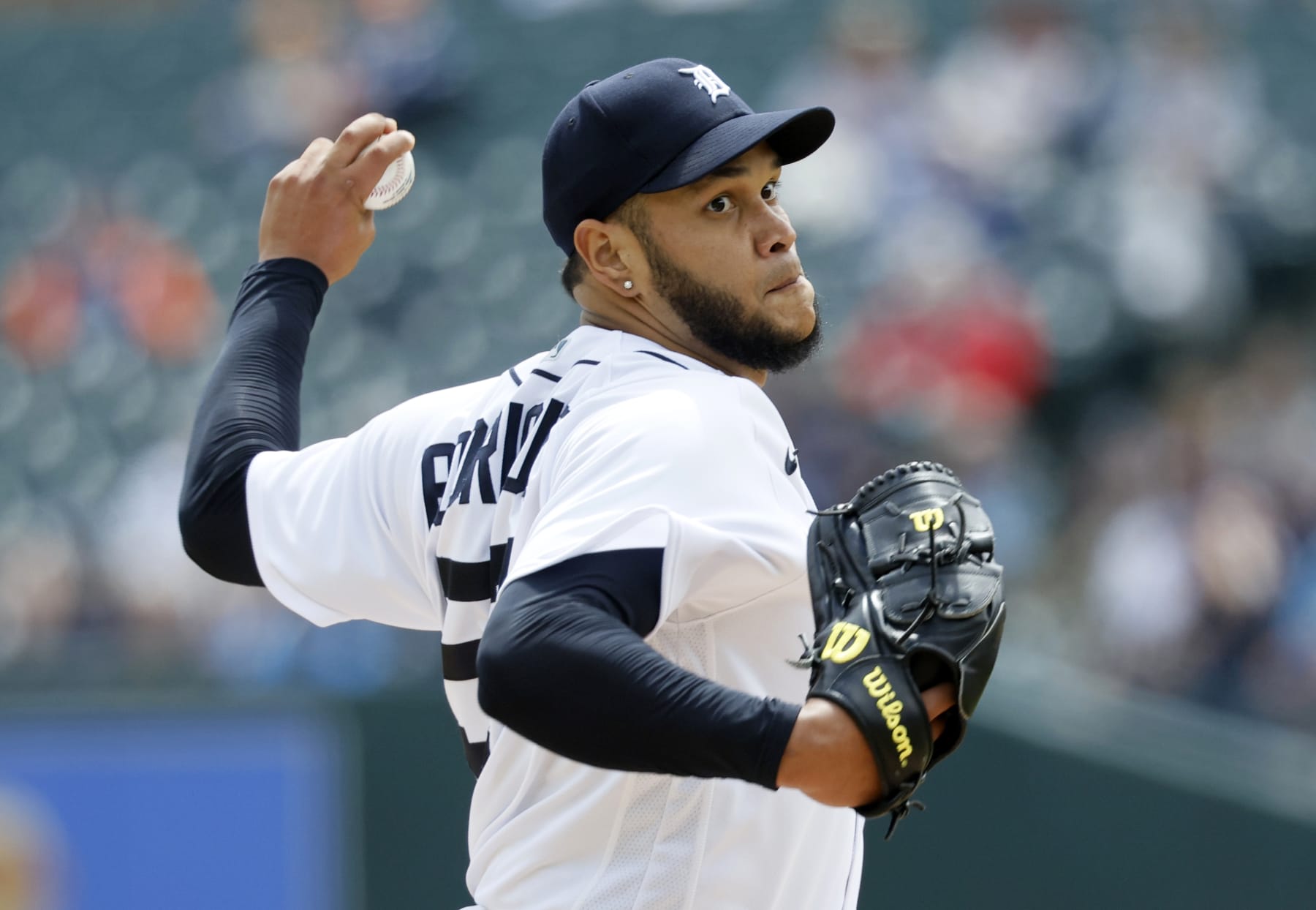 DETROIT, MI -  MAY 4:  Eduardo Rodriguez #57 of the Detroit Tigers pitches against the New York Mets during the second inning at Comerica Park on May 4, 2023 in Detroit, Michigan. (Photo by Duane Burleson/Getty Images)