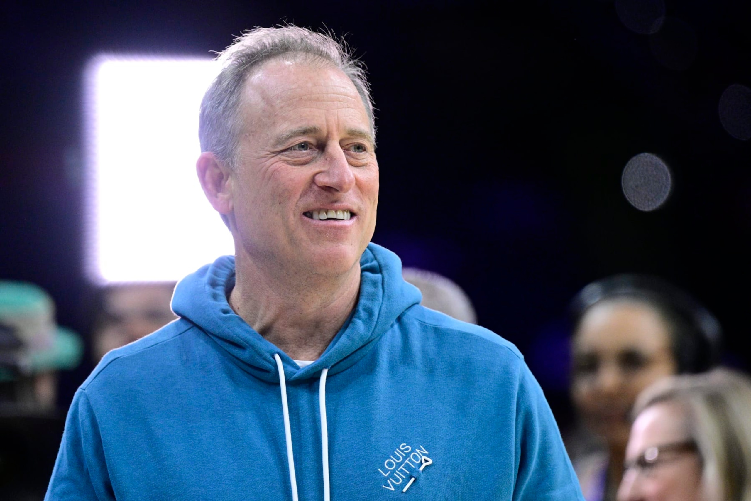 Managing Partner of the Philadelphia 76ers Josh Harris stands on the court prior to Game 1 of an NBA basketball first-round playoff series against the Brooklyn Nets, Saturday, April 15, 2023, in Philadelphia. (AP Photo/Derik Hamilton)