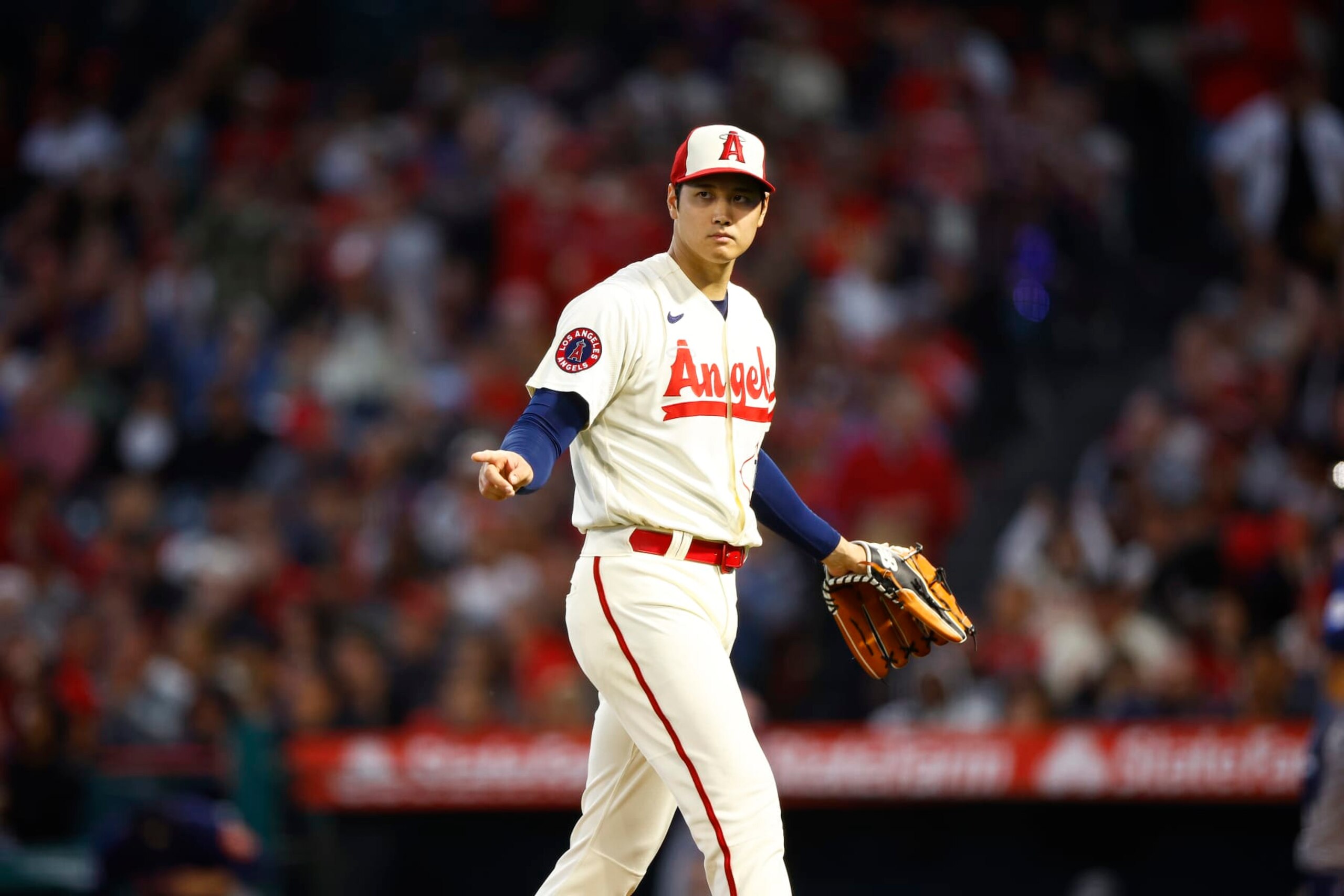 ANAHEIM, CALIFORNIA - MAY 09:  Shohei Ohtani #17 of the Los Angeles Angels at Angel Stadium of Anaheim on May 09, 2023 in Anaheim, California. (Photo by Ronald Martinez/Getty Images)
