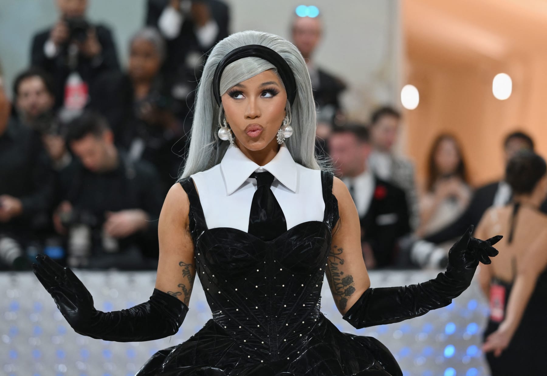 TOPSHOT - US rapper Cardi B arrives for the 2023 Met Gala at the Metropolitan Museum of Art on May 1, 2023, in New York. - The Gala raises money for the Metropolitan Museum of Art's Costume Institute. The Gala's 2023 theme is "Karl Lagerfeld: A Line of Beauty." (Photo by ANGELA WEISS / AFP) (Photo by ANGELA WEISS/AFP via Getty Images)