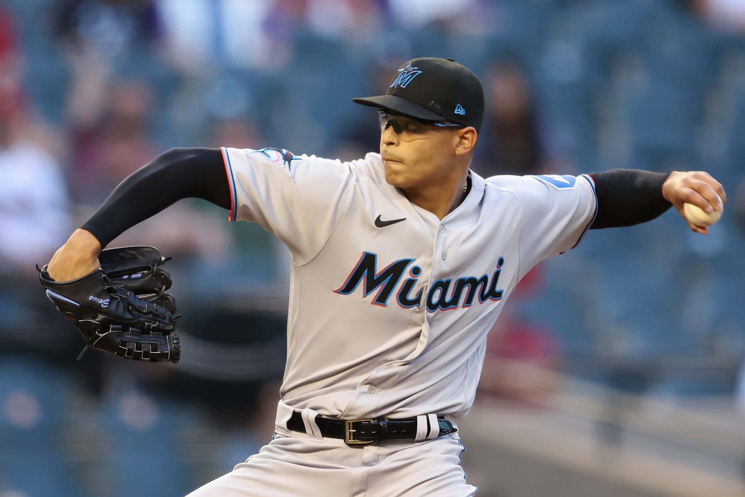 PHOENIX, ARIZONA - MAY 09: Starting pitcher Jesus Luzardo #44 of the Miami Marlins pitches against the Arizona Diamondbacks during the first inning of the MLB game at Chase Field on May 09, 2023 in Phoenix, Arizona. (Photo by Christian Petersen/Getty Images)