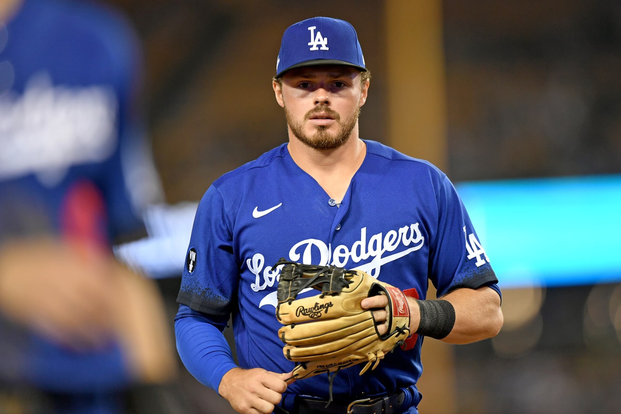 LOS ANGELES, CA - AUGUST 22: Los Angeles Dodgers IF Gavin Lux (9) during the Milwaukee Brewers and Los Angeles Dodgers game on August 22, 2022, at Dodger Stadium in Los Angeles, CA.  (Photo by Rob Curtis/Icon Sportswire via Getty Images)
