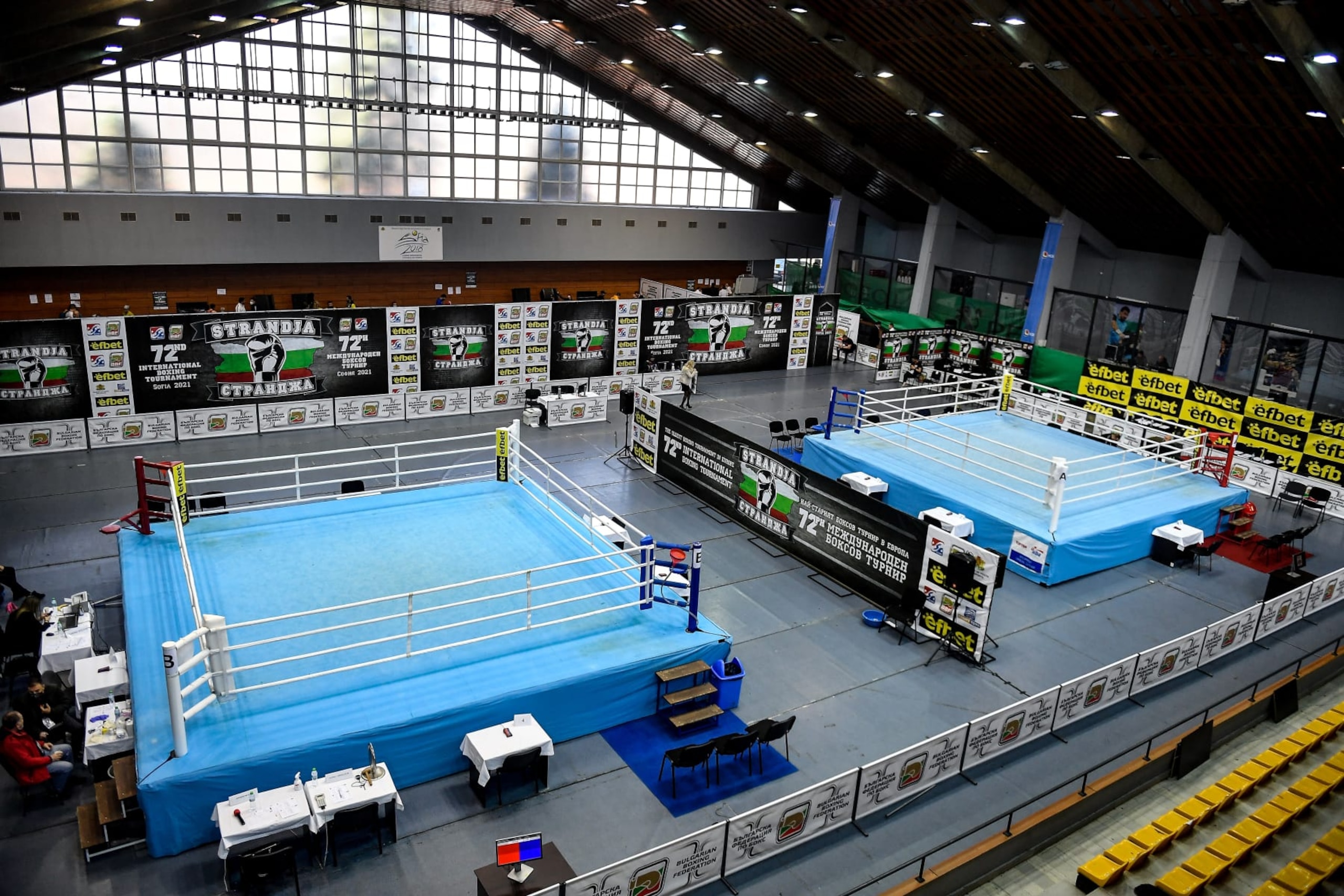Sofia , Bulgaria - 25 February 2021; A general view of the hall prior to the start of the opening session of the AIBA Strandja Memorial Boxing Tournament quarter-finals in Sofia, Bulgaria. (Photo By Alex Nicodim/Sportsfile via Getty Images)