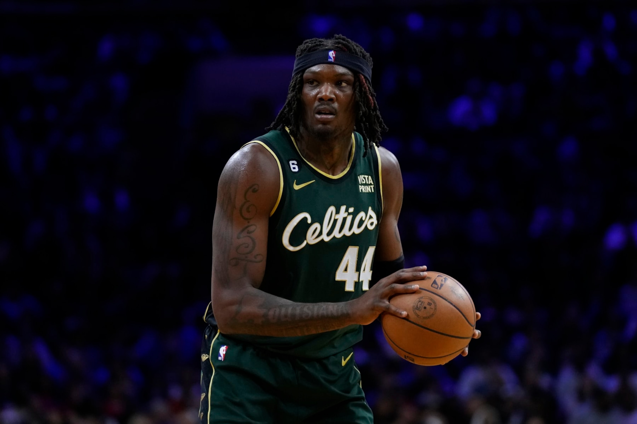 Boston Celtics' Robert Williams III plays during an NBA basketball game, Saturday, Feb. 25, 2023, in Philadelphia. (AP Photo/Matt Slocum)
