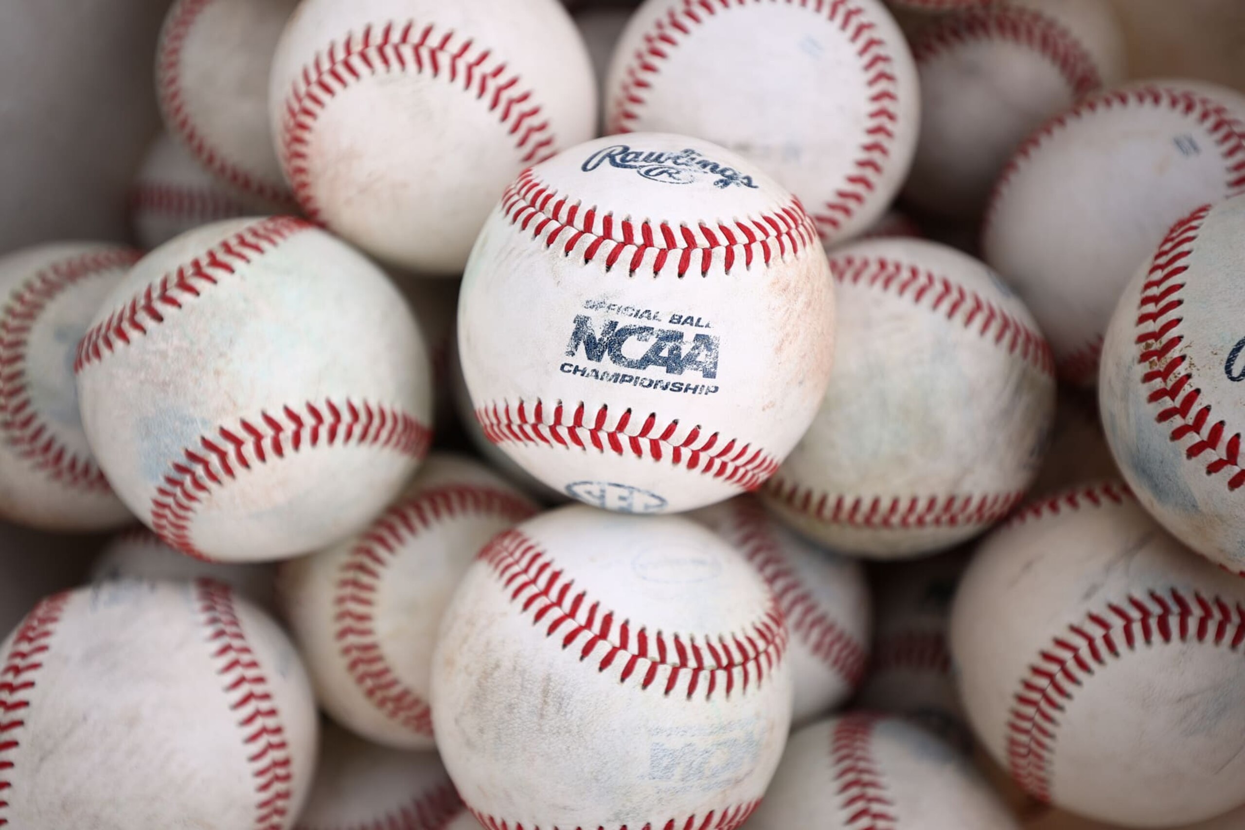 OMAHA, NE - JUNE 30: Baseballs rest in a bucket before the game between the Mississippi St. Bulldogs and the Vanderbilt Commodores during the Division I Men's Baseball Championship held at TD Ameritrade Park Omaha on June 30, 2021 in Omaha, Nebraska. (Photo by Jamie Schwaberow/NCAA Photos via Getty Images)