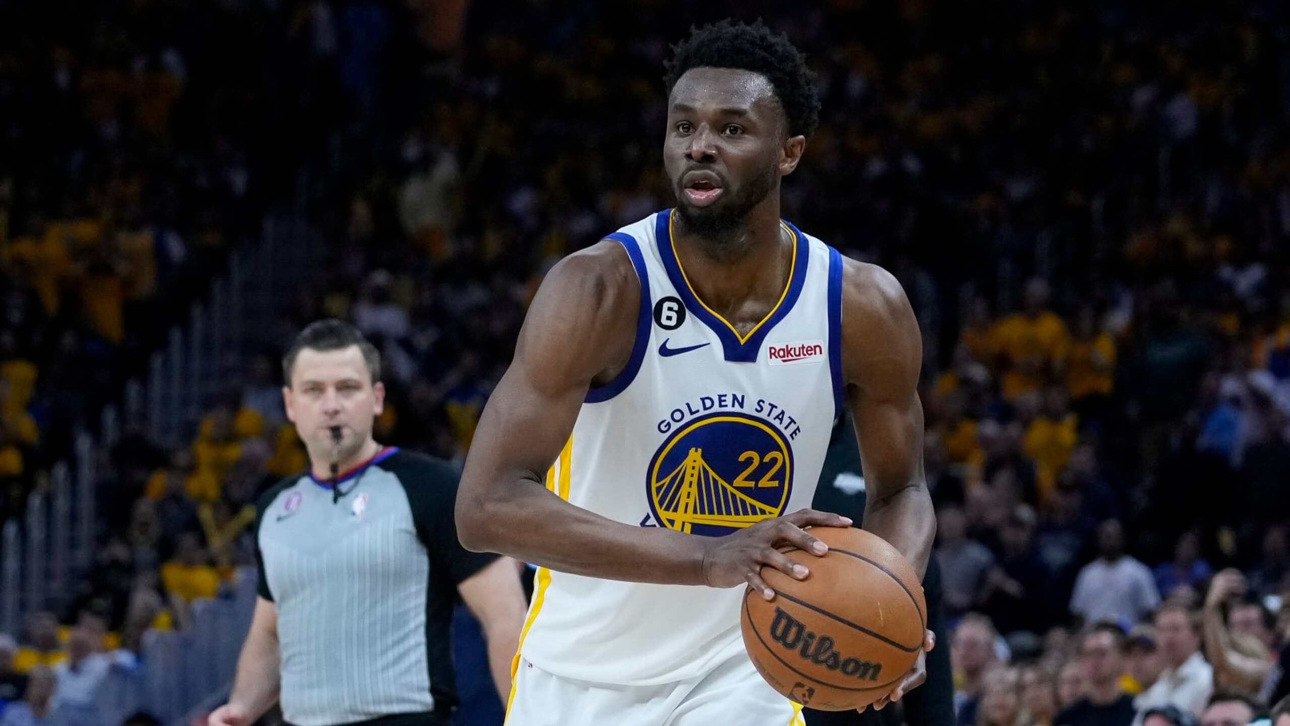 Golden State Warriors forward Andrew Wiggins against the Los Angeles Lakers during the second half of Game 5 of an NBA basketball second-round playoff series, Wednesday, May 10, 2023, in San Francisco. (AP Photo/Godofredo A. Vásquez)