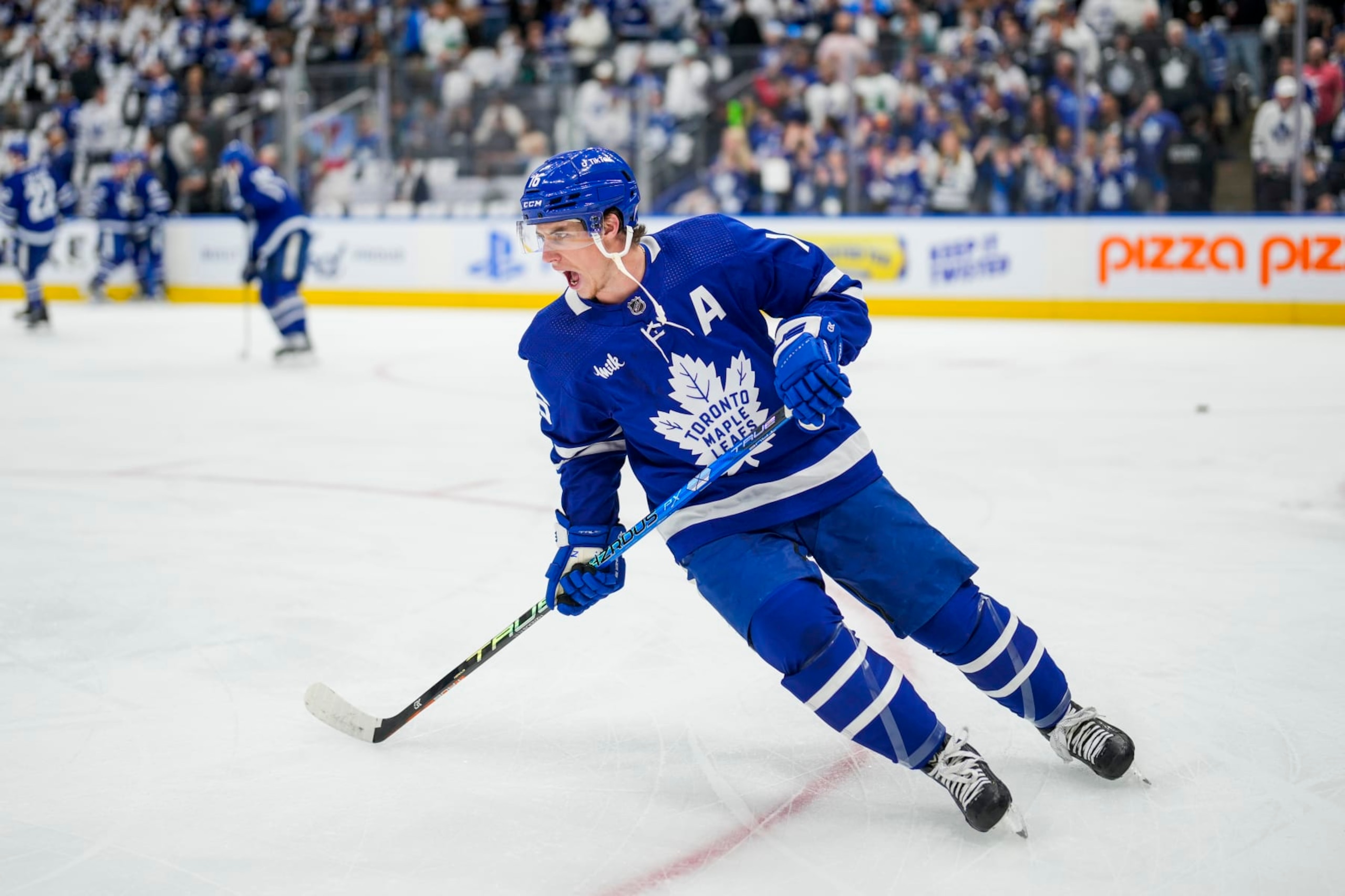 TORONTO, ON - MAY 12: Mitchell Marner #16 of the Toronto Maple Leafs warms up before facing the Florida Panthers in Game Five of the Second Round of the 2023 Stanley Cup Playoffs at the Scotiabank Arena on May 12, 2023 in Toronto, Ontario, Canada. (Photo by Kevin Sousa/NHLI via Getty Images) TORONTO, ON - MAY 12: Mitchell Marner #16 of the Toronto Maple Leafs warms up before facing the Florida Panthers in Game Five of the Second Round of the 2023 Stanley Cup Playoffs at the Scotiabank Arena on May 12, 2023 in Toronto, Ontario, Canada. (Photo by Kevin Sousa/NHLI via Getty Images)