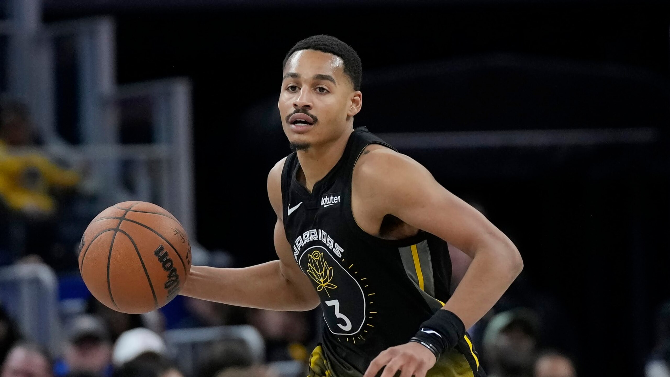 Golden State Warriors guard Jordan Poole (3) during Game 1 of the NBA basketball Western Conference semifinals against the Los Angeles Lakers in San Francisco, Tuesday, May 2, 2023. (AP Photo/Jeff Chiu) Golden State Warriors guard Jordan Poole (3) during Game 1 of the NBA basketball Western Conference semifinals against the Los Angeles Lakers in San Francisco, Tuesday, May 2, 2023. (AP Photo/Jeff Chiu)