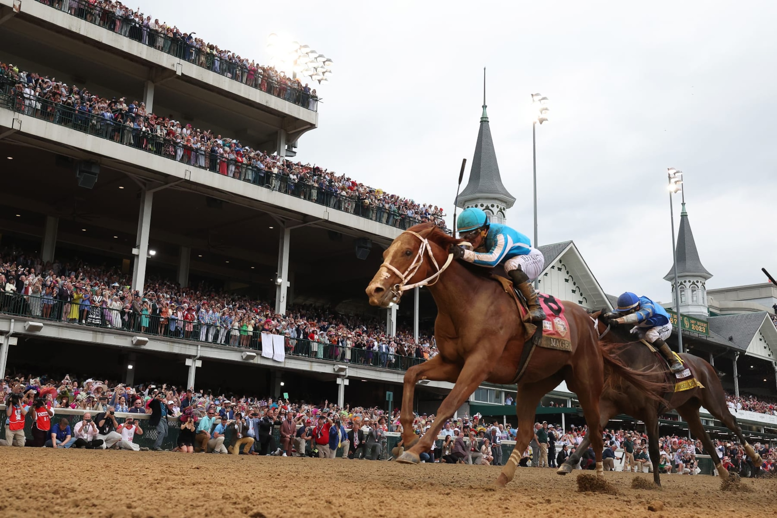 Mage winning the 2023 Kentucky Derby