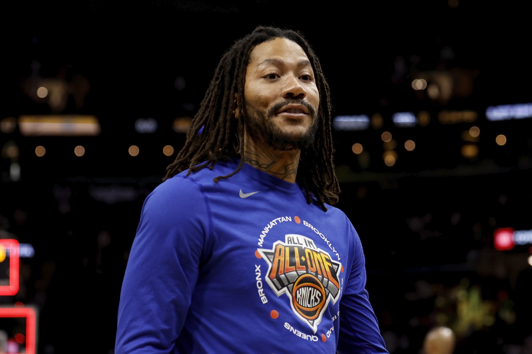 CLEVELAND, OH - APRIL 26:  Derrick Rose #4 of the New York Knicks walks off of the court after Game Five of the Eastern Conference First Round Playoffs against the Cleveland Cavaliers at Rocket Mortgage Fieldhouse on April 26, 2023 in Cleveland, Ohio. New York defeated Cleveland 106-95 to win the series 4-1. NOTE TO USER: User expressly acknowledges and agrees that, by downloading and or using this photograph, User is consenting to the terms and conditions of the Getty Images License Agreement. (Photo by Kirk Irwin/Getty Images)