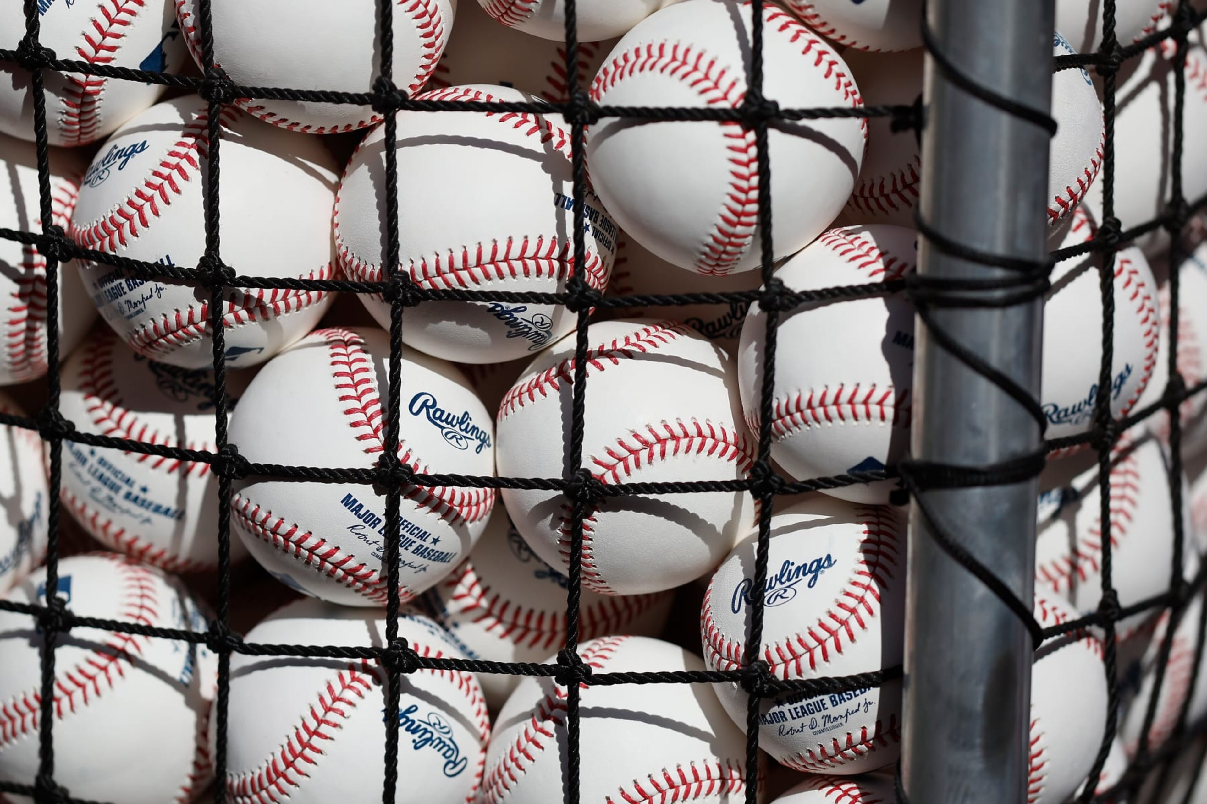 SAN FRANCISCO, CALIFORNIA - MAY 08: Baseballs sit in the basket during batting practice before the game between the San Francisco Giants and the Washington Nationals at Oracle Park on May 08, 2023 in San Francisco, California. (Photo by Lachlan Cunningham/Getty Images)
