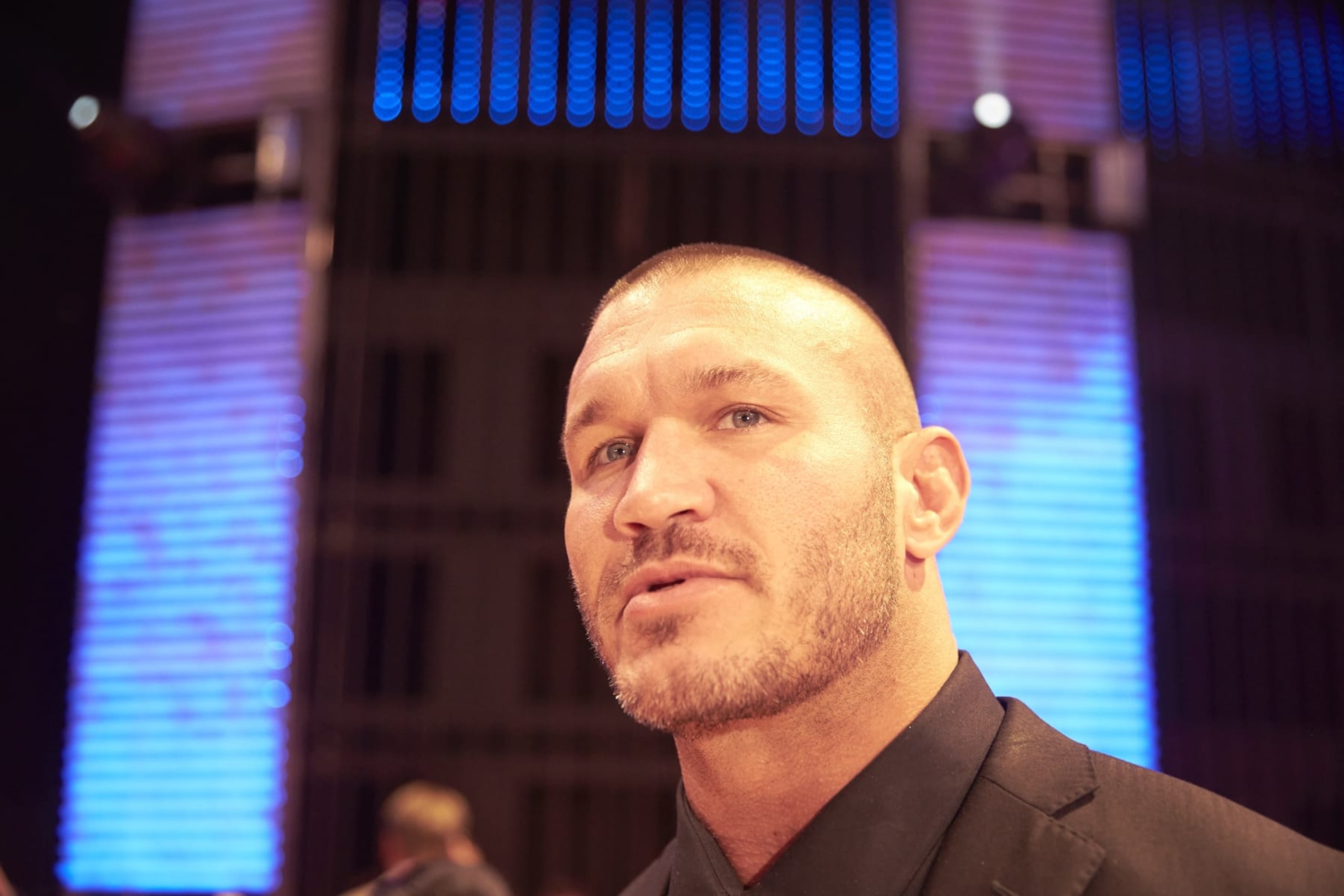 Professional Wrestling: WWE Hall of Fame Induction: Closeup of Randy Orton during ceremony at SAP Center.  
San Jose, CA 3/28/2015
CREDIT: Jed Jacobsohn (Photo by Jed Jacobsohn /Sports Illustrated via Getty Images)
(Set Number: X159444 TK1 )
