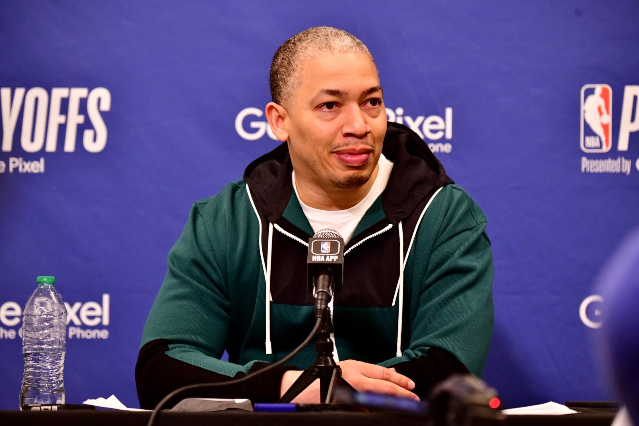 PHOENIX, AZ - APRIL 25: Head Coach Tyronn Lue of the LA Clippers talks to the press after the game against the Phoenix Suns during Round 1 Game 5 of the 2023 NBA Playoffs on April 25, 2023 at Footprint Center in Phoenix, Arizona. NOTE TO USER: User expressly acknowledges and agrees that, by downloading and or using this photograph, user is consenting to the terms and conditions of the Getty Images License Agreement. Mandatory Copyright Notice: Copyright 2023 NBAE (Photo by Barry Gossage/NBAE via Getty Images)