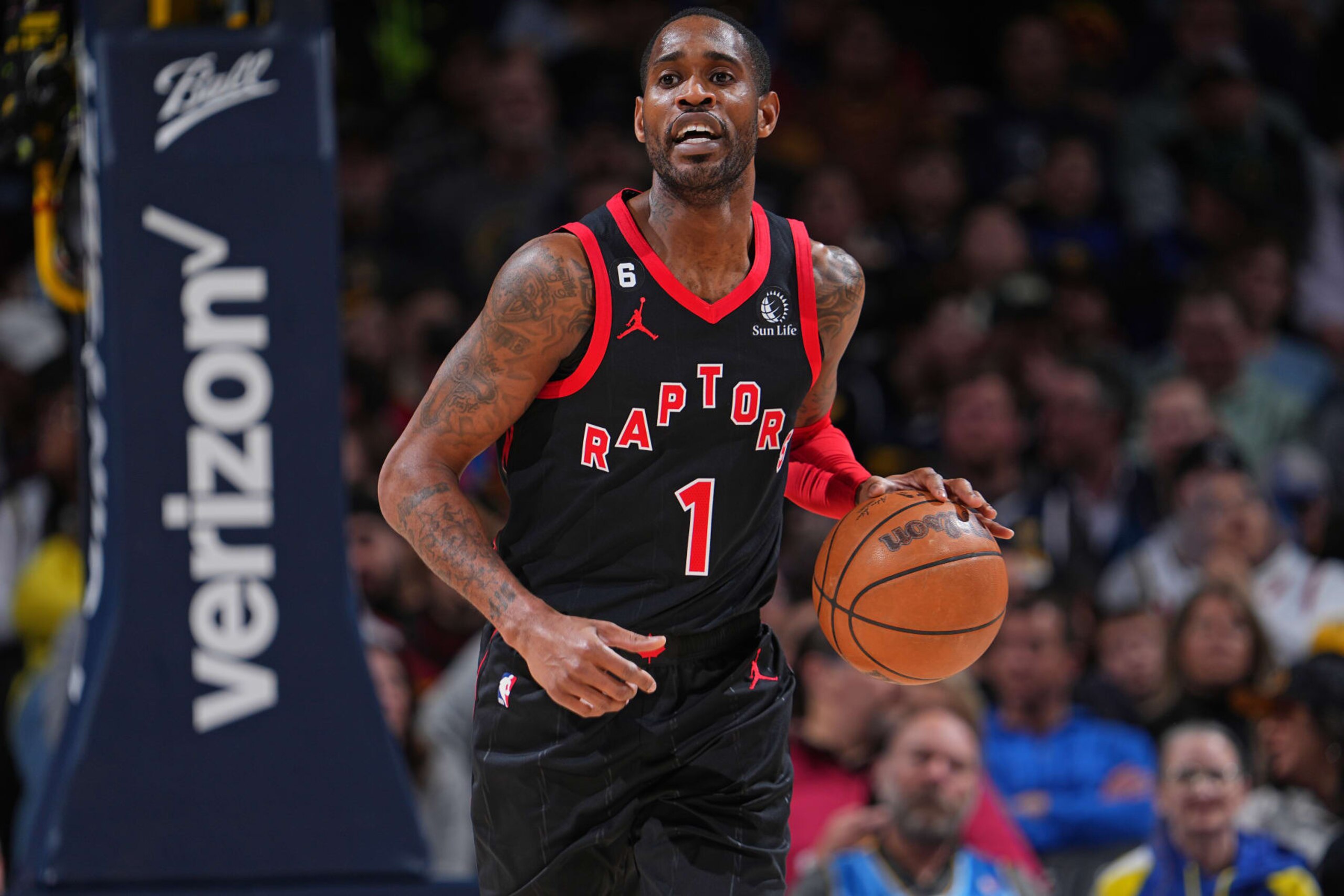 DENVER, CO - MARCH 6: Will Barton #1 of the Toronto Raptors goes to the basket during the game on March 6, 2023 at the Ball Arena in Denver, Colorado. NOTE TO USER: User expressly acknowledges and agrees that, by downloading and/or using this Photograph, user is consenting to the terms and conditions of the Getty Images License Agreement. Mandatory Copyright Notice: Copyright 2023 NBAE (Photo by Bart Young/NBAE via Getty Images) DENVER, CO - MARCH 6: Will Barton #1 of the Toronto Raptors goes to the basket during the game on March 6, 2023 at the Ball Arena in Denver, Colorado. NOTE TO USER: User expressly acknowledges and agrees that, by downloading and/or using this Photograph, user is consenting to the terms and conditions of the Getty Images License Agreement. Mandatory Copyright Notice: Copyright 2023 NBAE (Photo by Bart Young/NBAE via Getty Images)