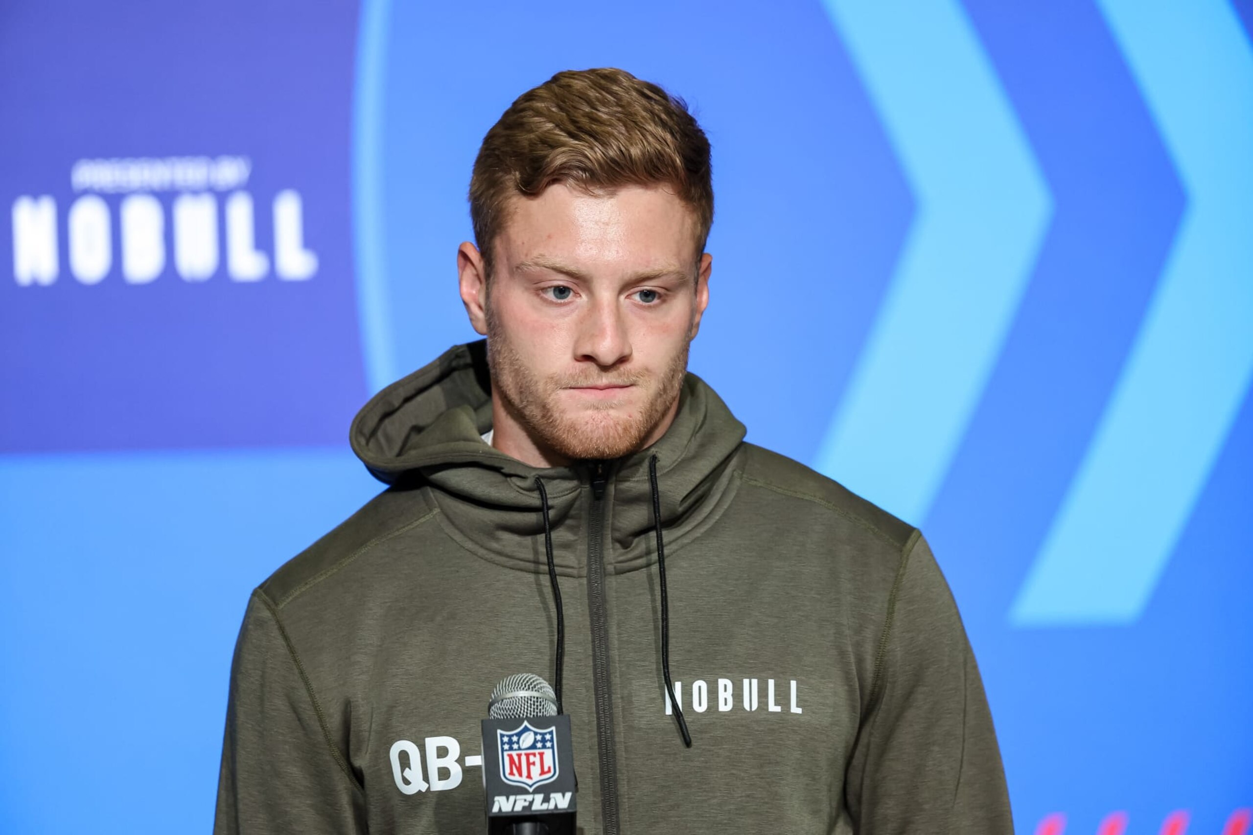 INDIANAPOLIS, IN - MARCH 03: Quarterback Will Levis of Kentucky speaks to the media during the NFL Combine at Lucas Oil Stadium on March 3, 2023 in Indianapolis, Indiana. (Photo by Michael Hickey/Getty Images) INDIANAPOLIS, IN - MARCH 03: Quarterback Will Levis of Kentucky speaks to the media during the NFL Combine at Lucas Oil Stadium on March 3, 2023 in Indianapolis, Indiana. (Photo by Michael Hickey/Getty Images)