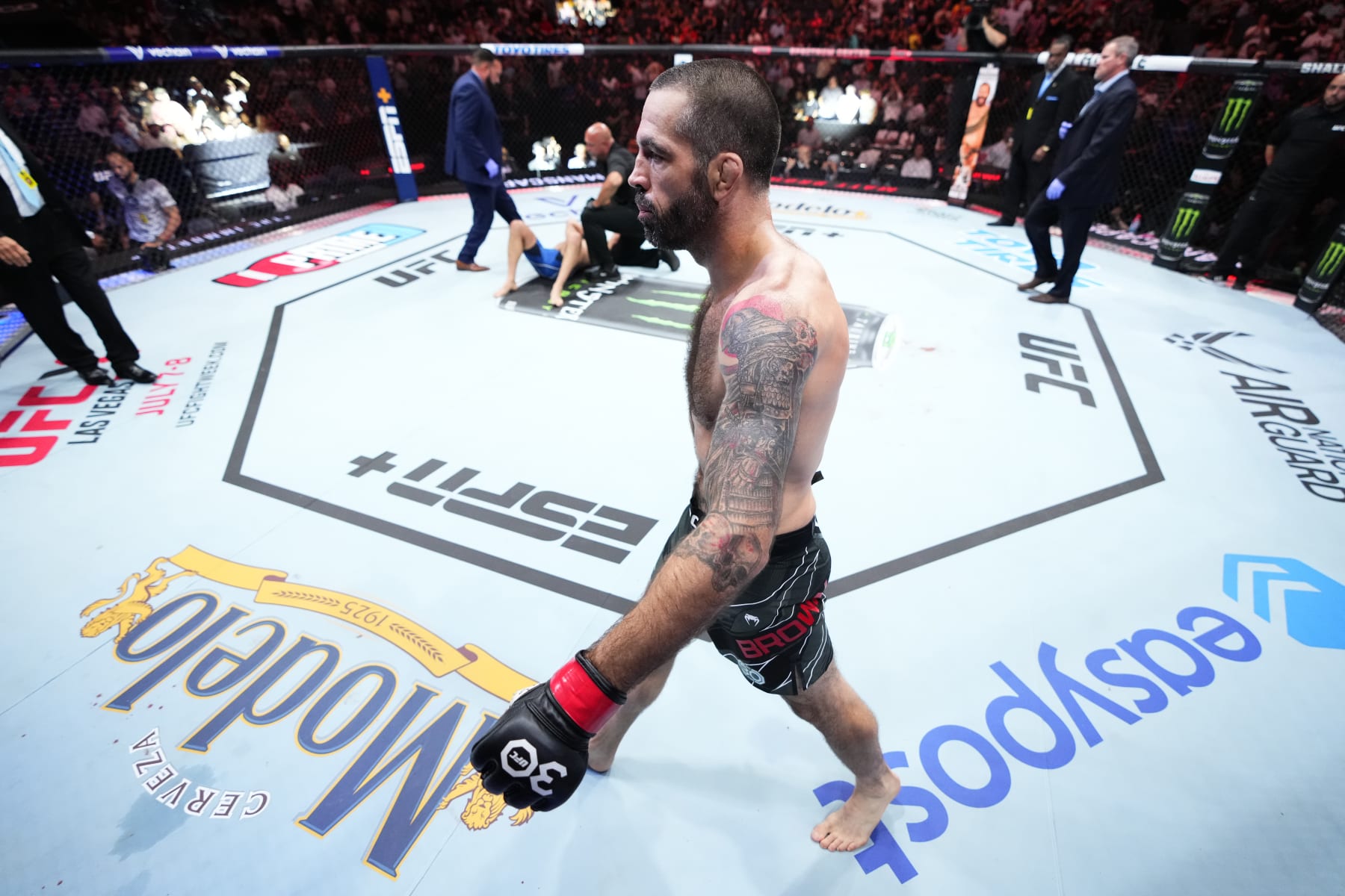 CHARLOTTE, NORTH CAROLINA - MAY 13:  Matt Brown reacts after his KO victory over Court McGee in their welterweight fight during the UFC Fight Night event at Spectrum Center on May 13, 2023 in Charlotte, North Carolina. (Photo by Jeff Bottari/Zuffa LLC via Getty Images)