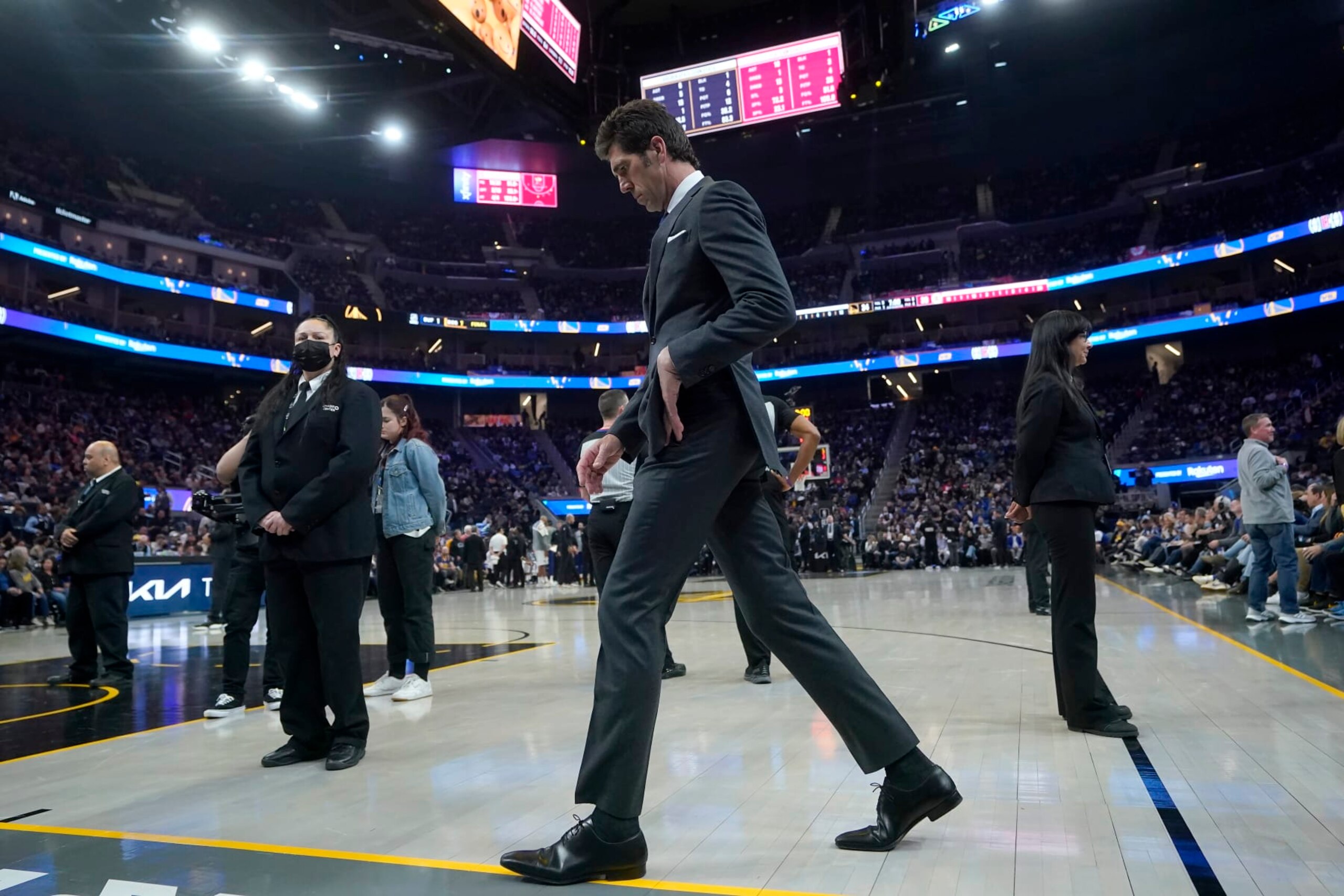 Golden State Warriors general manager Bob Myers before an NBA basketball game between the Warriors and the Los Angeles Clippers in San Francisco, Thursday, March 2, 2023. (AP Photo/Jeff Chiu) Golden State Warriors general manager Bob Myers before an NBA basketball game between the Warriors and the Los Angeles Clippers in San Francisco, Thursday, March 2, 2023. (AP Photo/Jeff Chiu)