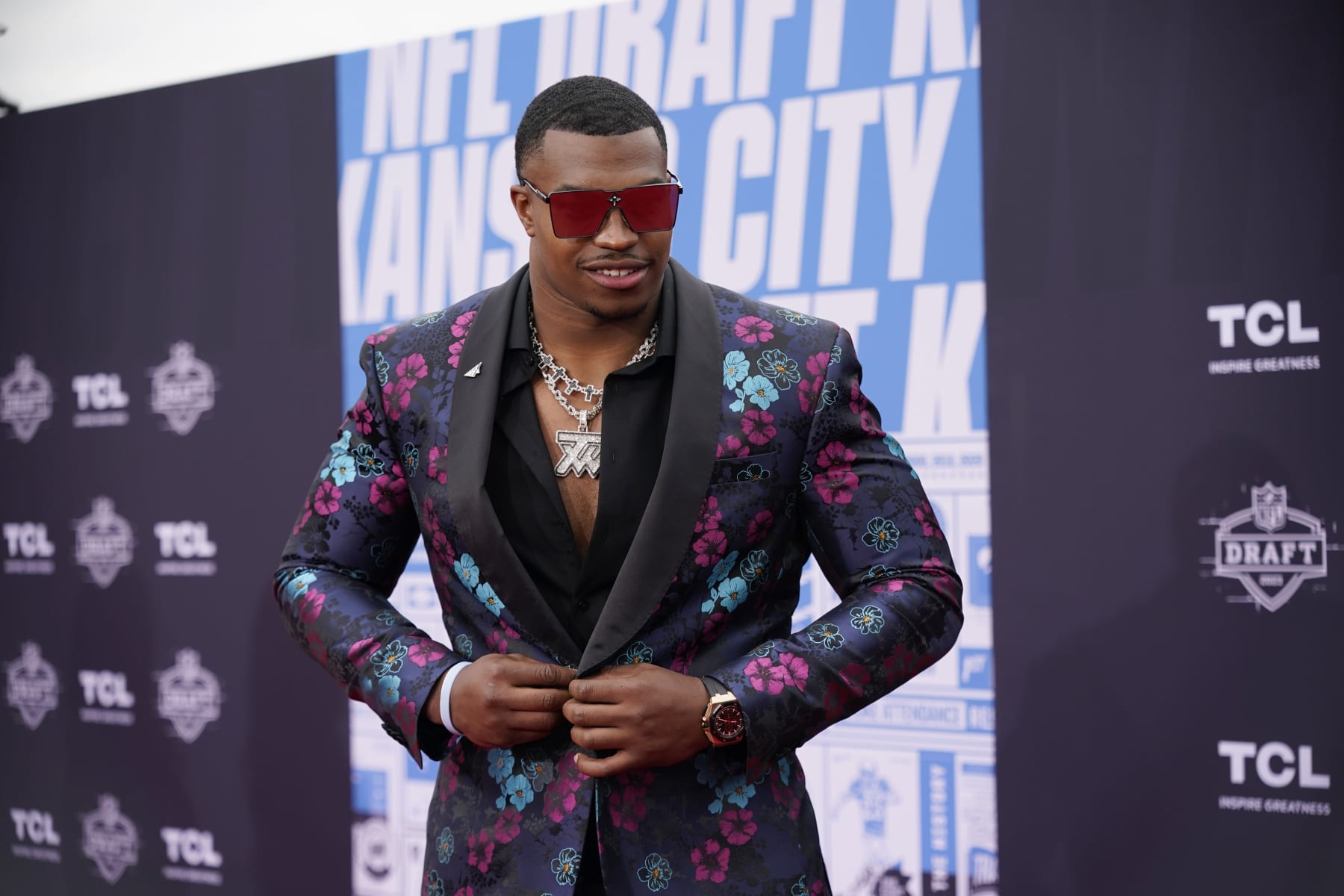 Texas Tech defensive lineman Tyree Wilson arrives on the red carpet before the first round of the NFL football draft, Thursday, April 27, 2023, in Kansas City, Mo. (AP Photo/Charlie Riedel)