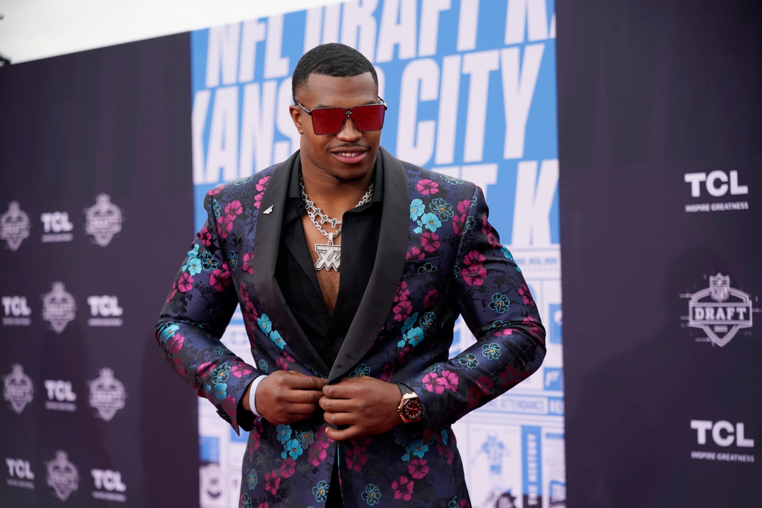Texas Tech defensive lineman Tyree Wilson arrives on the red carpet before the first round of the NFL football draft, Thursday, April 27, 2023, in Kansas City, Mo. (AP Photo/Charlie Riedel) Texas Tech defensive lineman Tyree Wilson arrives on the red carpet before the first round of the NFL football draft, Thursday, April 27, 2023, in Kansas City, Mo. (AP Photo/Charlie Riedel)