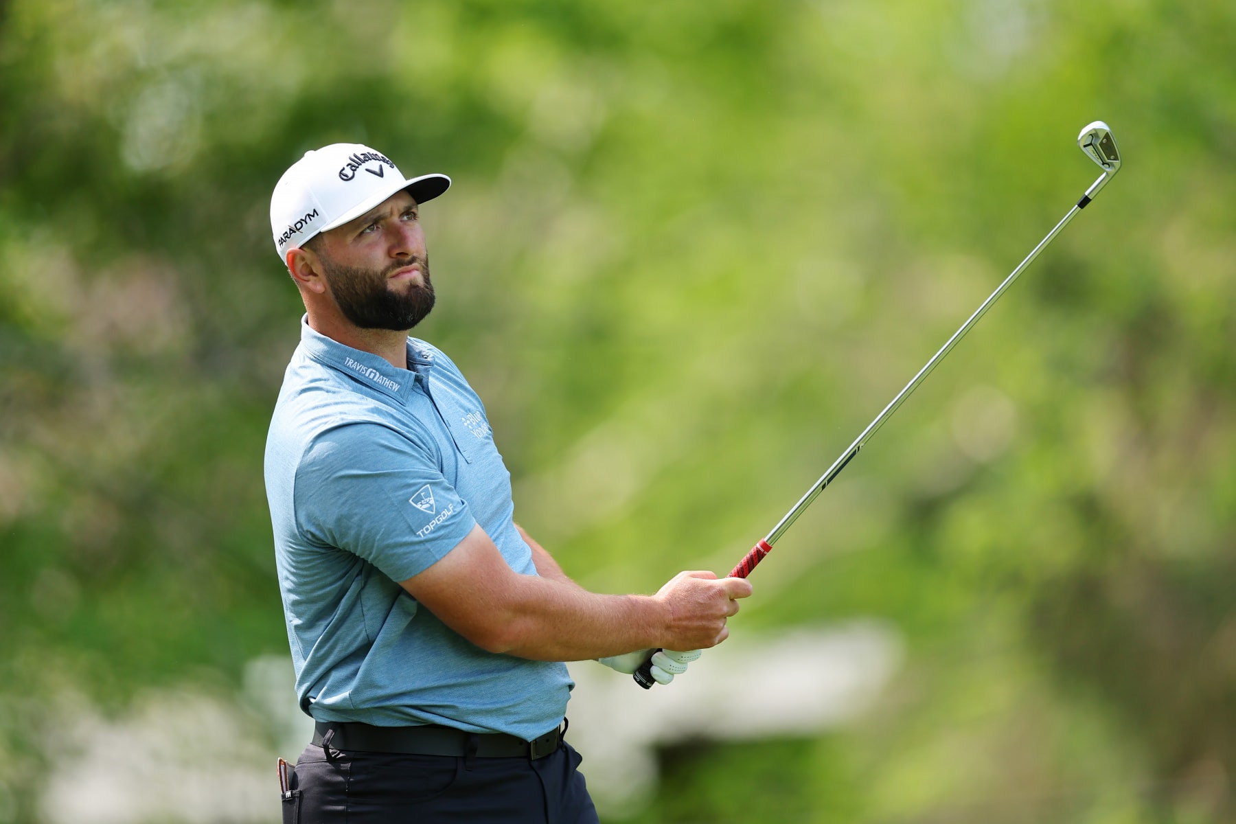 ROCHESTER, NEW YORK - MAY 15: Jon Rahm of Spain plays a shot on the third hole during a practice round prior to the 2023 PGA Championship at Oak Hill Country Club on May 15, 2023 in Rochester, New York. (Photo by Michael Reaves/Getty Images)