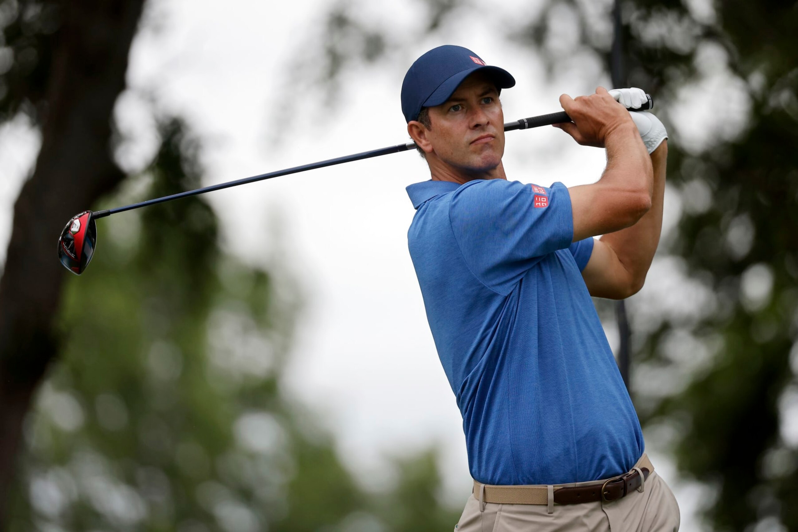 MCKINNEY, TEXAS - MAY 14: Adam Scott of Australia plays his shot from the second tee during the final round of the AT&T Byron Nelson at TPC Craig Ranch on May 14, 2023 in McKinney, Texas. (Photo by Mike Mulholland/Getty Images)