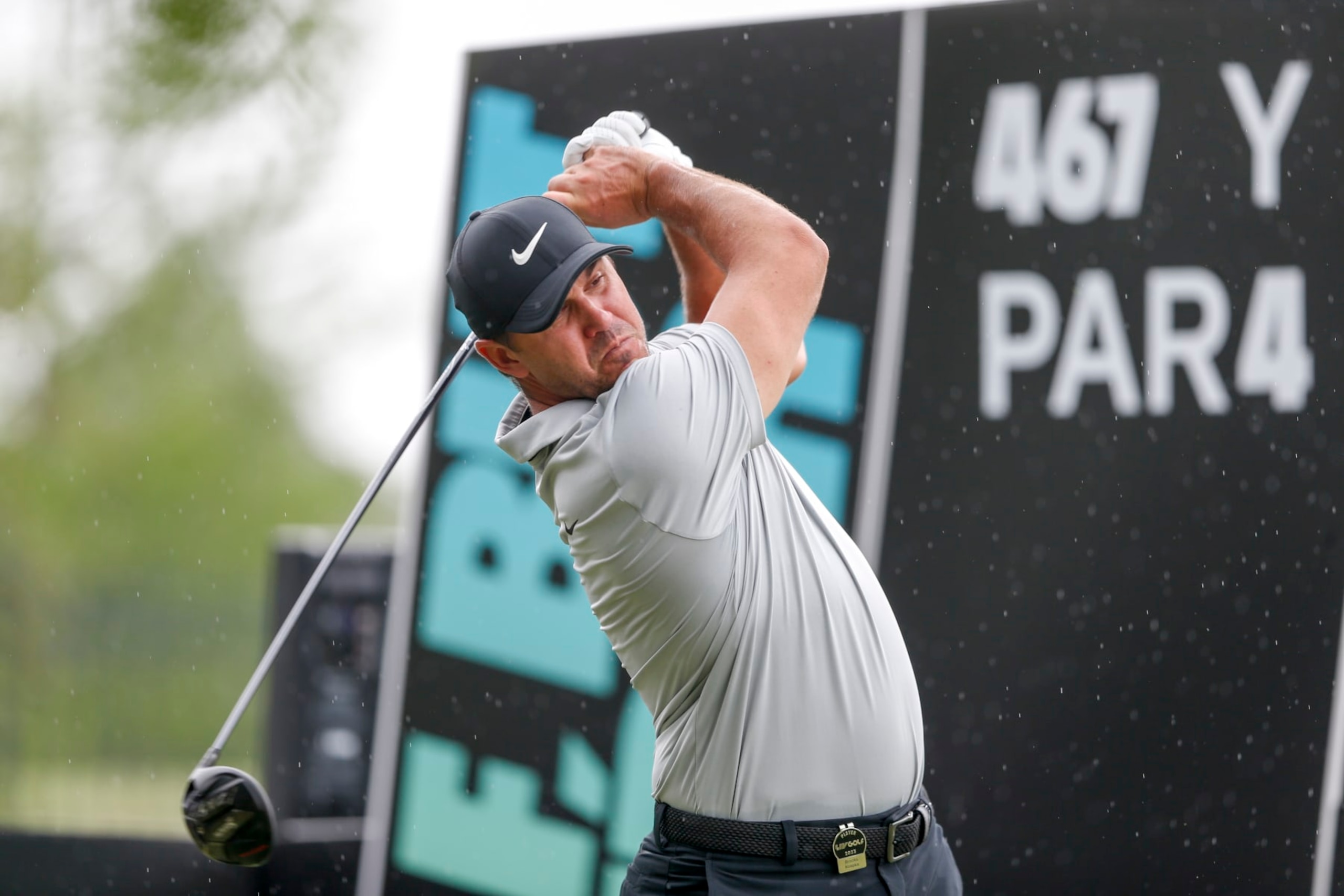 BROKEN ARROW, OKLAHOMA - MAY 12: Brooks Koepka of Smash GC hits a tee shot on the 7th hole during Day One of the LIV Golf Invitational - Tulsa at Cedar Ridge Country Club on May 12, 2023 in Broken Arrow, Oklahoma. (Photo by Ian Maule/Getty Images)
