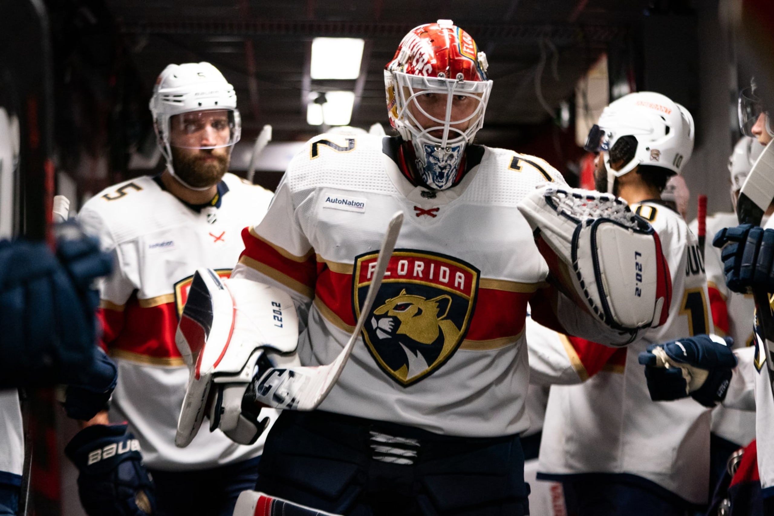 TORONTO, CANADA - MAY 12: Sergei Bobrovsky #72 of the Florida Panthers exits the locker room against the Toronto Maple Leafs in Game Five of the Second Round of the 2023 Stanley Cup Playoffs at the Scotiabank Arena on May 12, 2023 in Toronto, Ontario, Canada. (Photo by Michael Chisholm/NHLI via Getty Images)