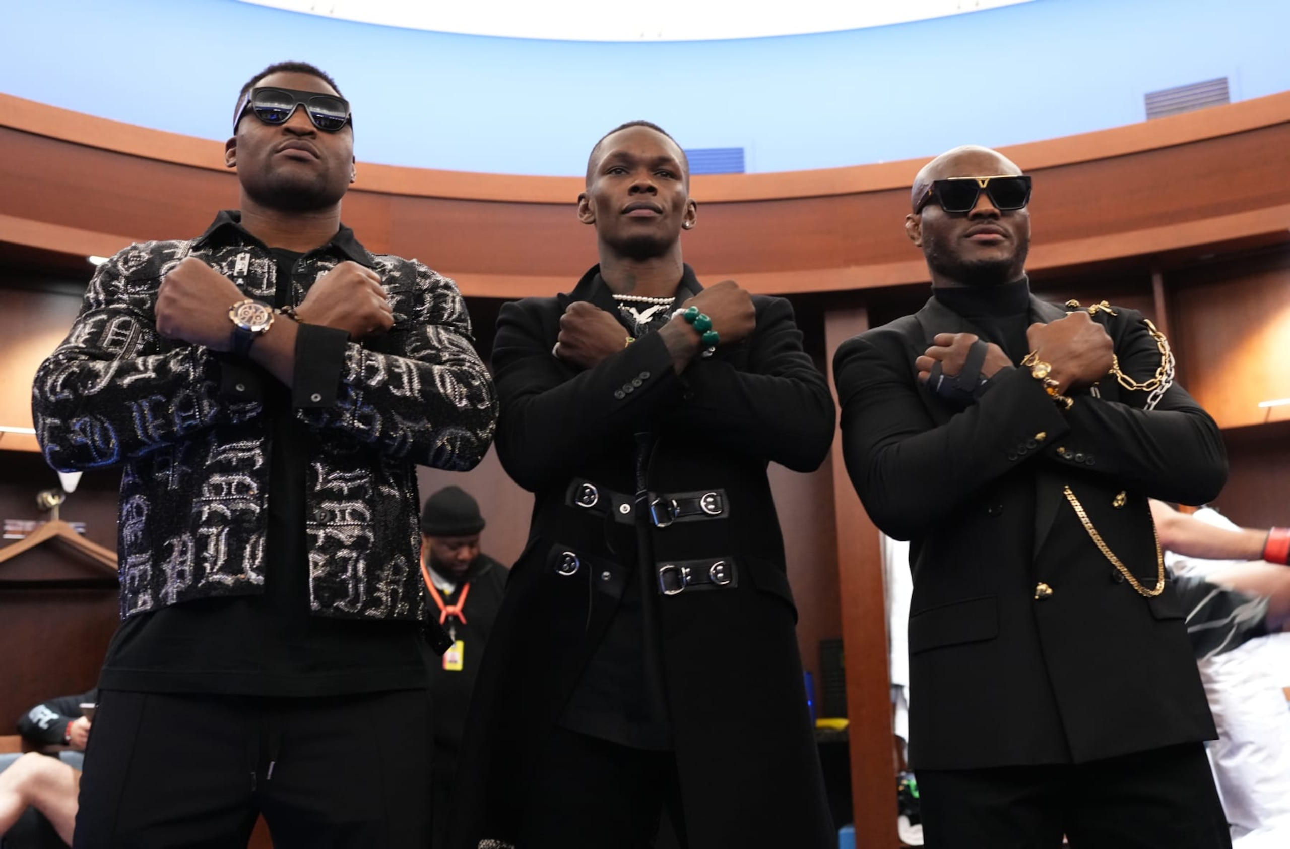 Francis Ngannou (left), Israel Adesanya (center) and Kamaru Usman. 