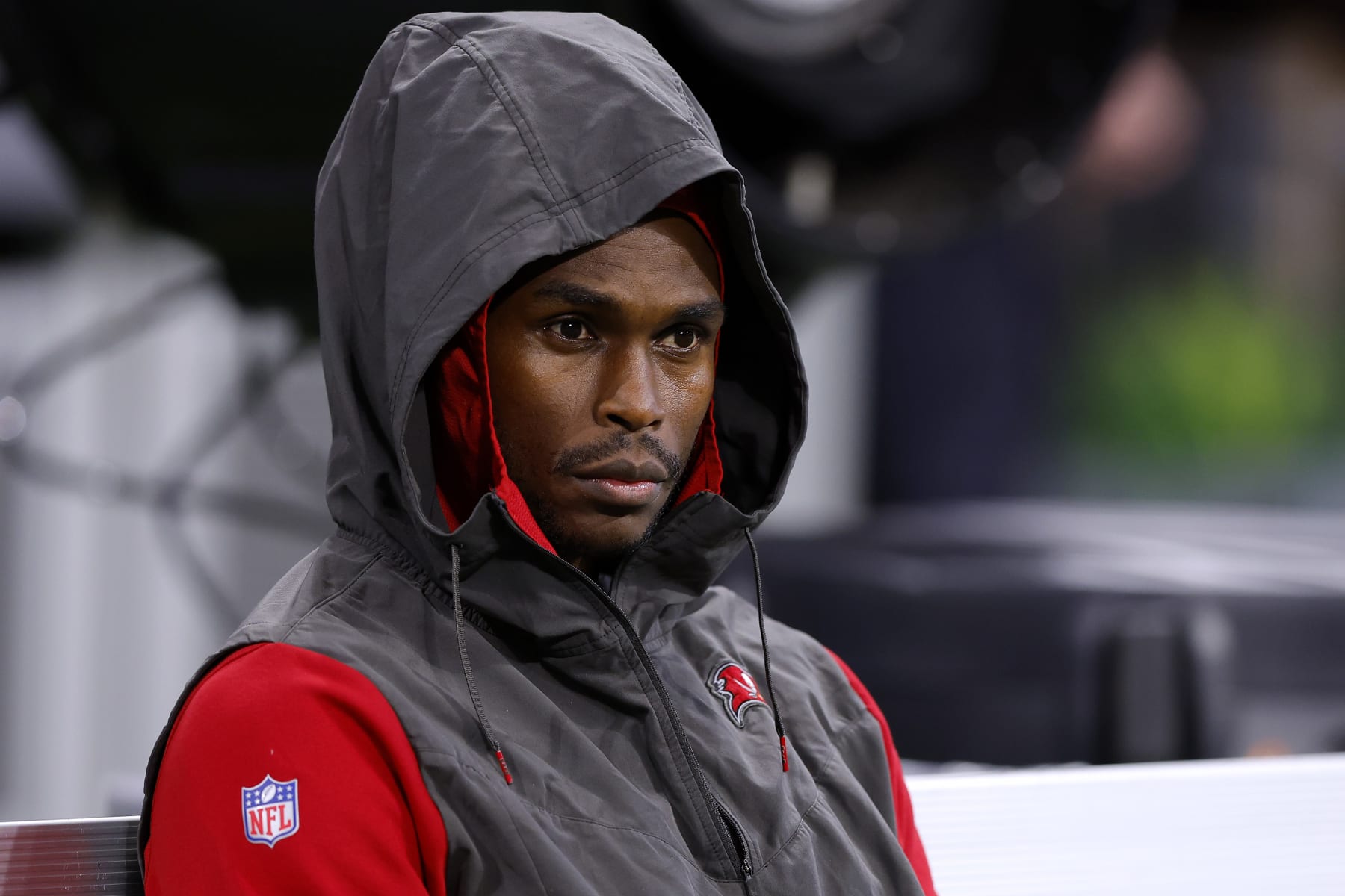 ATLANTA, GEORGIA - JANUARY 08: Julio Jones #6 of the Tampa Bay Buccaneers looks on prior to the game against the Atlanta Falcons at Mercedes-Benz Stadium on January 08, 2023 in Atlanta, Georgia. (Photo by Todd Kirkland/Getty Images)
