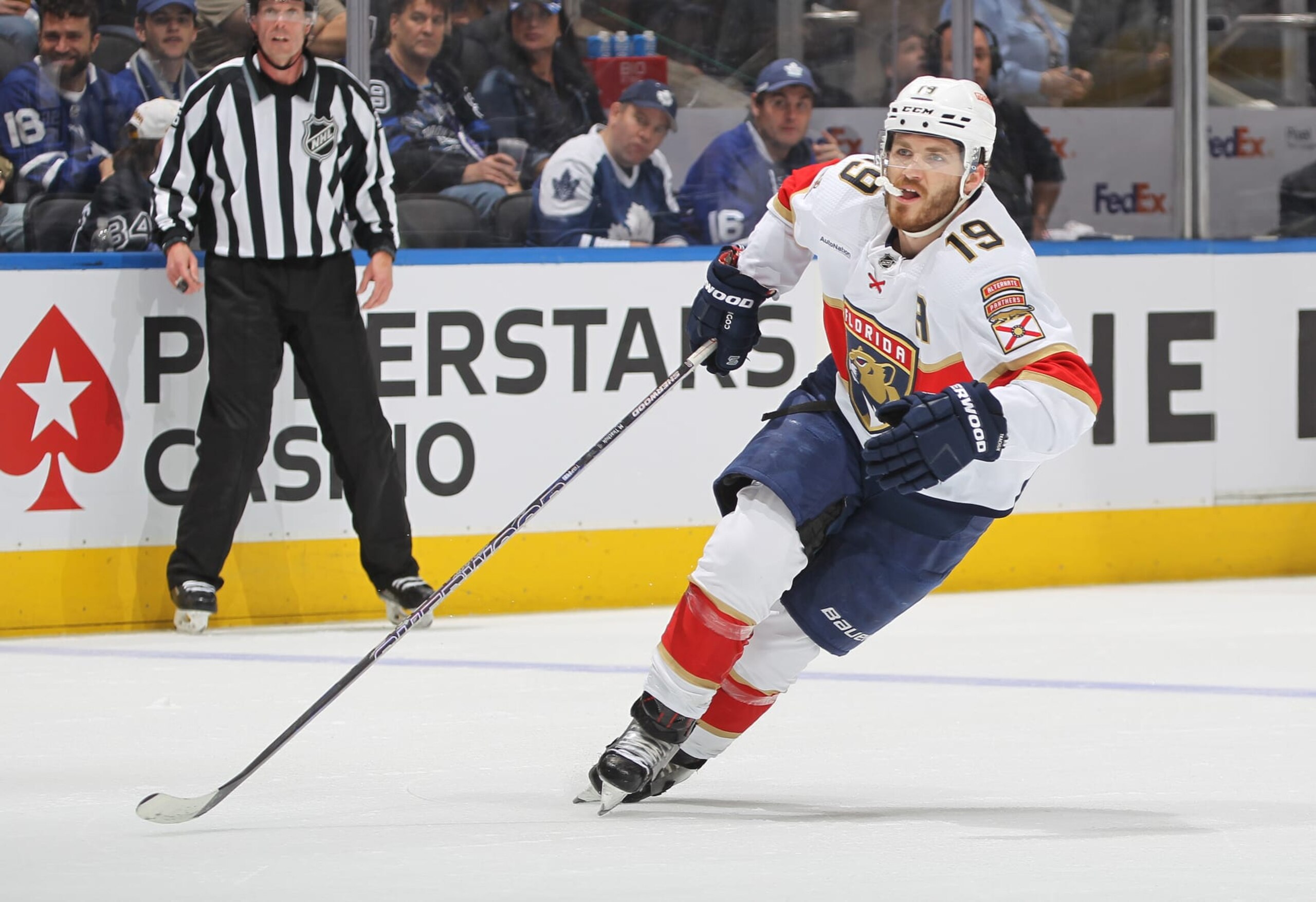 TORONTO, CANADA - MAY 12: Matthew Tkachuk #19 of the Florida Panthers skates against the Toronto Maple Leafs during Game Five of the Second Round of the 2023 Stanley Cup Playoffs at Scotiabank Arena on May 12, 2023 in Toronto, Ontario, Canada. The Panthers defeated the Maple Leafs 3-2 in overtime. (Photo by Claus Andersen/Getty Images) TORONTO, CANADA - MAY 12: Matthew Tkachuk #19 of the Florida Panthers skates against the Toronto Maple Leafs during Game Five of the Second Round of the 2023 Stanley Cup Playoffs at Scotiabank Arena on May 12, 2023 in Toronto, Ontario, Canada. The Panthers defeated the Maple Leafs 3-2 in overtime. (Photo by Claus Andersen/Getty Images)