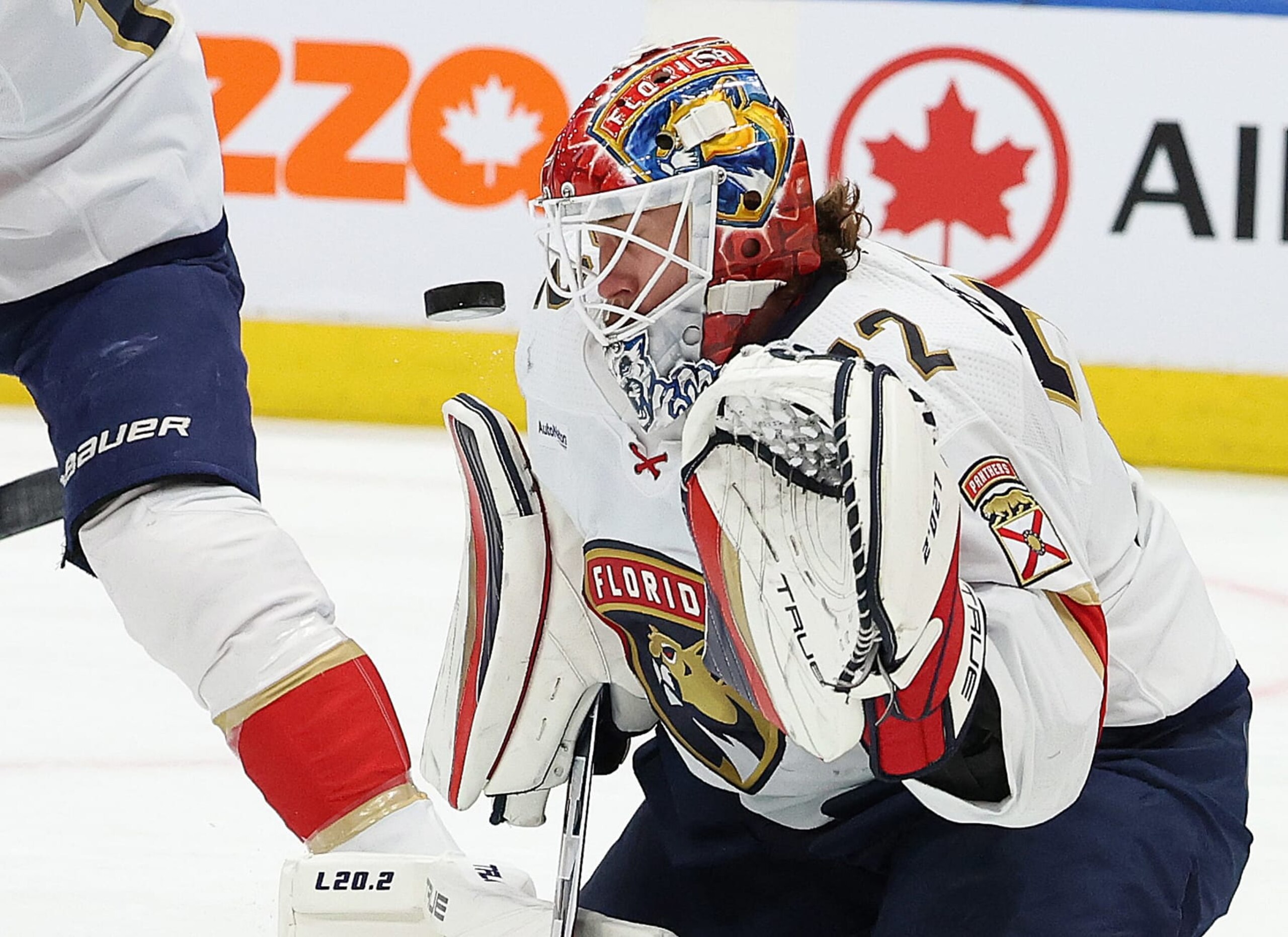 TORONTO, ON- MAY 12 - Florida Panthers goaltender Sergei Bobrovsky (72) makes a save in the first period as the Toronto Maple Leafs play the Florida Panthers in game five in the second round of the NHL Stanley Cup playoffs at Scotiabank Arena in Toronto. May 12, 2023. (Steve Russell/Toronto Star via Getty Images) TORONTO, ON- MAY 12 - Florida Panthers goaltender Sergei Bobrovsky (72) makes a save in the first period as the Toronto Maple Leafs play the Florida Panthers in game five in the second round of the NHL Stanley Cup playoffs at Scotiabank Arena in Toronto. May 12, 2023. (Steve Russell/Toronto Star via Getty Images)