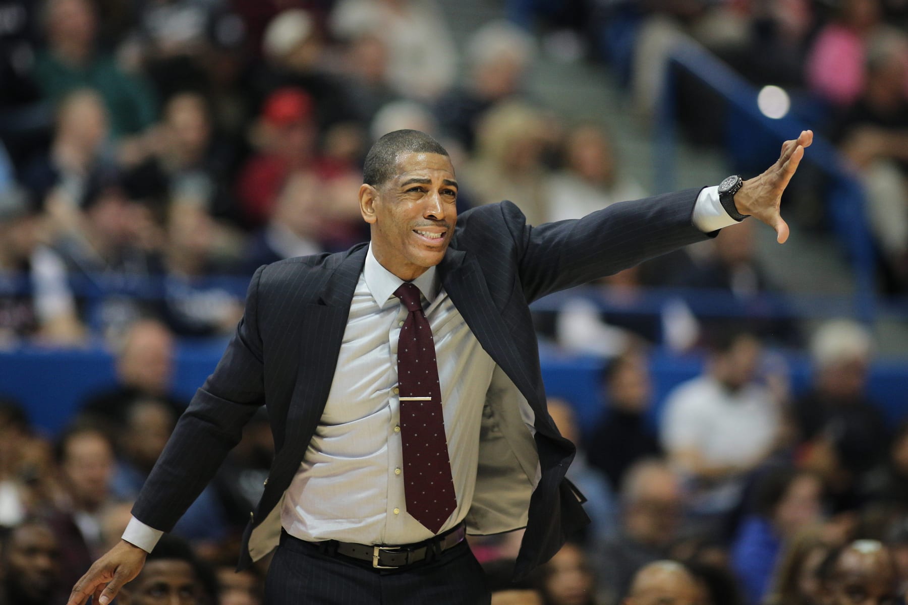 HARTFORD, CONNECTICUT- MARCH 11:  Head coach Kevin Ollie of the Connecticut Huskies on the sideline during the UConn Huskies Vs Cincinnati Bearcats, American Athletic Conference Semi Final, NCAA Men's Basketball game on March 11th, 2017 at the XL Center, Hartford, Connecticut. (Photo by Tim Clayton/Corbis via Getty Images)