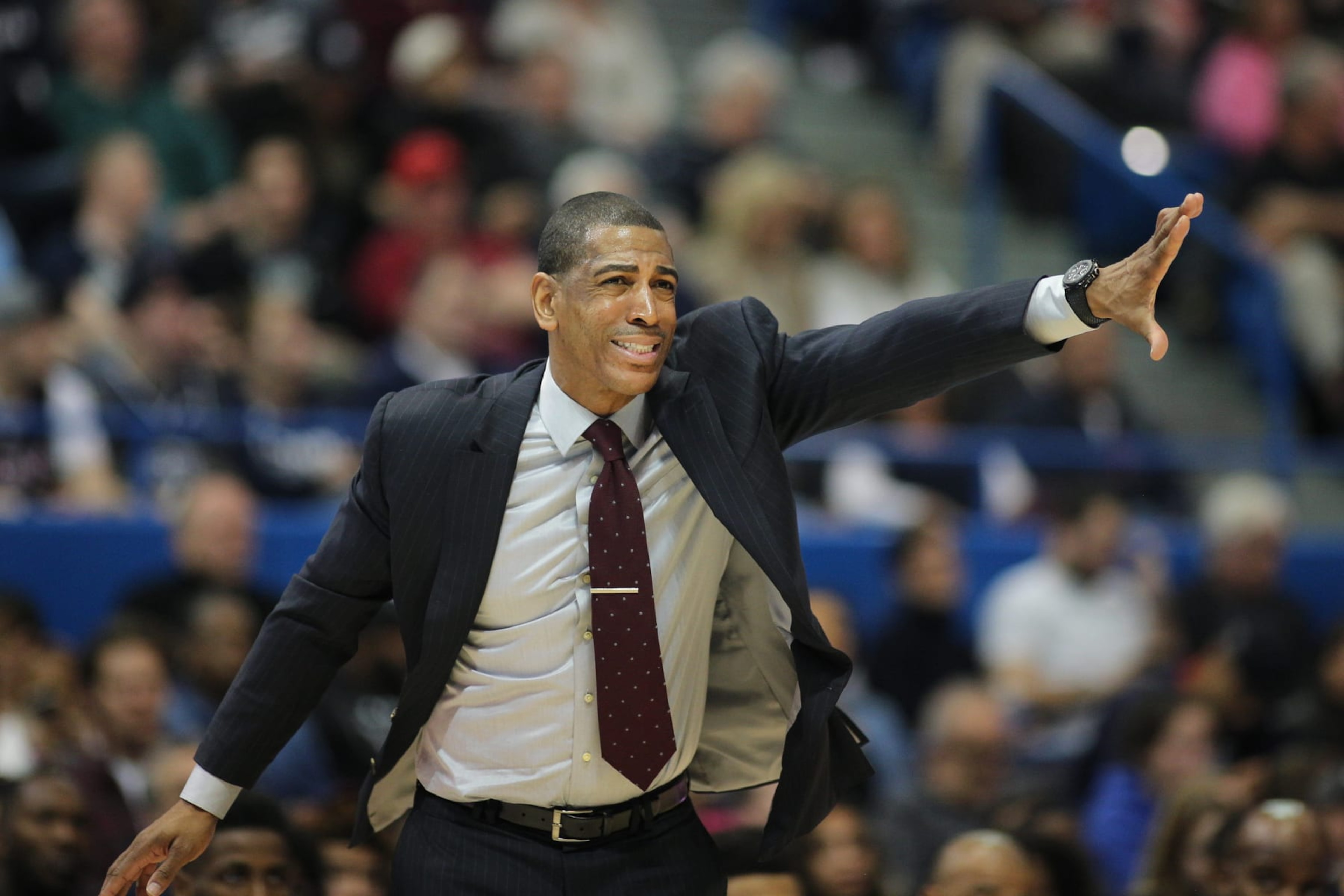 HARTFORD, CONNECTICUT- MARCH 11:  Head coach Kevin Ollie of the Connecticut Huskies on the sideline during the UConn Huskies Vs Cincinnati Bearcats, American Athletic Conference Semi Final, NCAA Men's Basketball game on March 11th, 2017 at the XL Center, Hartford, Connecticut. (Photo by Tim Clayton/Corbis via Getty Images)