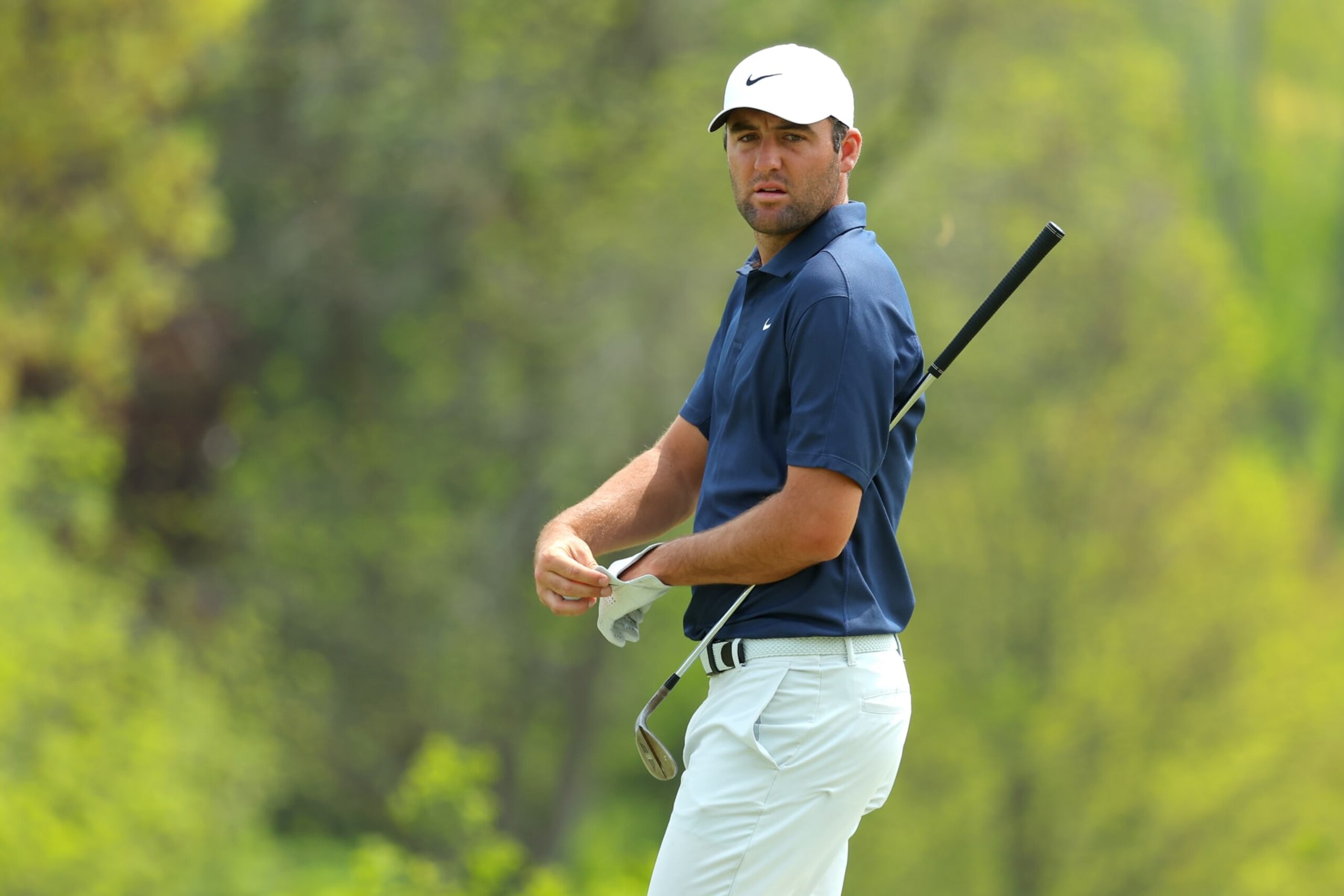 ROCHESTER, NEW YORK - MAY 16: Scottie Scheffler of the United States looks on from the 14th hole during a practice round prior to the 2023 PGA Championship at Oak Hill Country Club on May 16, 2023 in Rochester, New York. (Photo by Kevin C. Cox/Getty Images) ROCHESTER, NEW YORK - MAY 16: Scottie Scheffler of the United States looks on from the 14th hole during a practice round prior to the 2023 PGA Championship at Oak Hill Country Club on May 16, 2023 in Rochester, New York. (Photo by Kevin C. Cox/Getty Images)