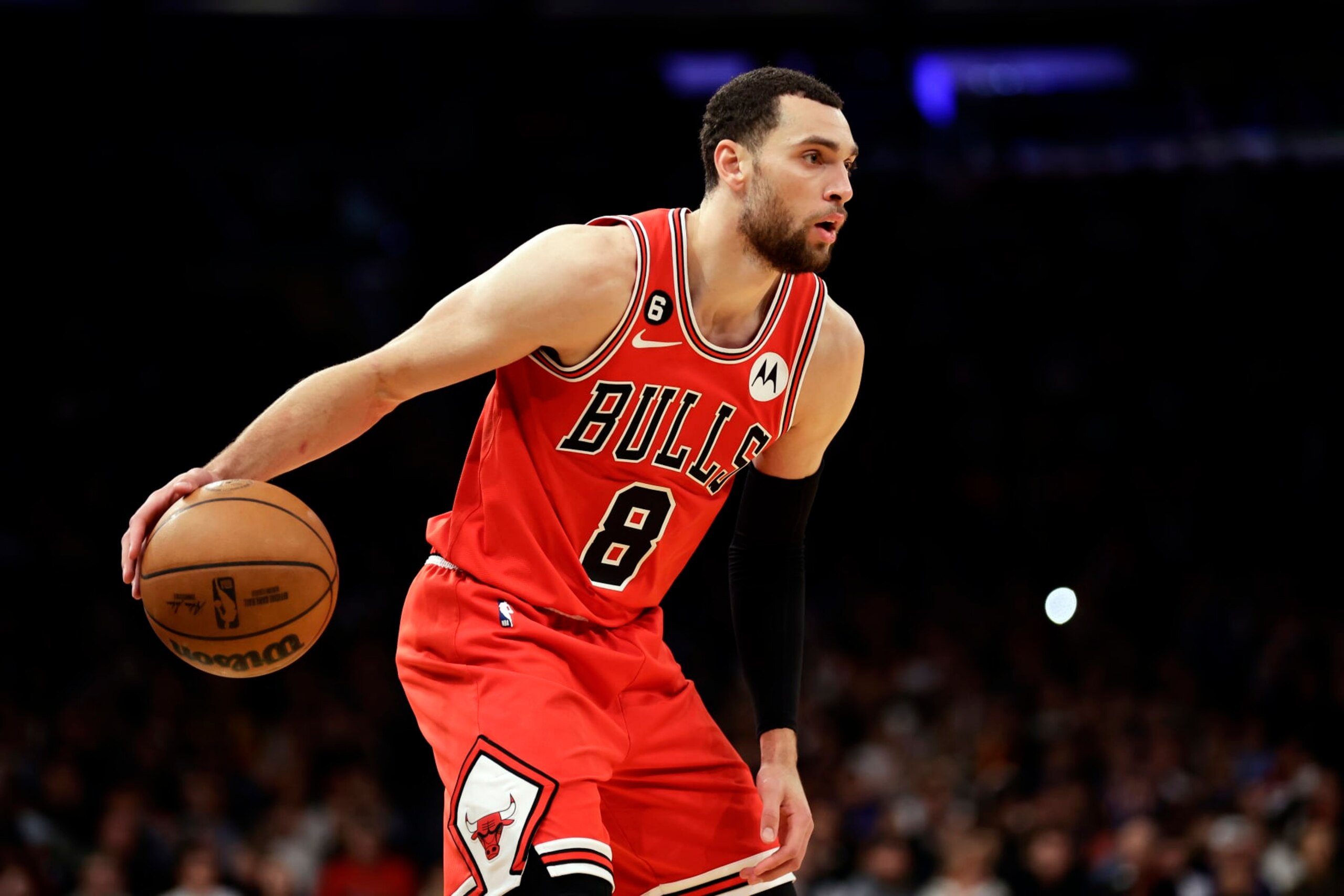 NEW YORK, NEW YORK - DECEMBER 23: Zach LaVine #8 of the Chicago Bulls in action against the New York Knicks during the second half at Madison Square Garden on December 23, 2022 in New York City. NOTE TO USER: User expressly acknowledges and agrees that, by downloading and or using this Photograph, user is consenting to the terms and conditions of the Getty Images License Agreement. (Photo by Adam Hunger/Getty Images) NEW YORK, NEW YORK - DECEMBER 23: Zach LaVine #8 of the Chicago Bulls in action against the New York Knicks during the second half at Madison Square Garden on December 23, 2022 in New York City. NOTE TO USER: User expressly acknowledges and agrees that, by downloading and or using this Photograph, user is consenting to the terms and conditions of the Getty Images License Agreement. (Photo by Adam Hunger/Getty Images)