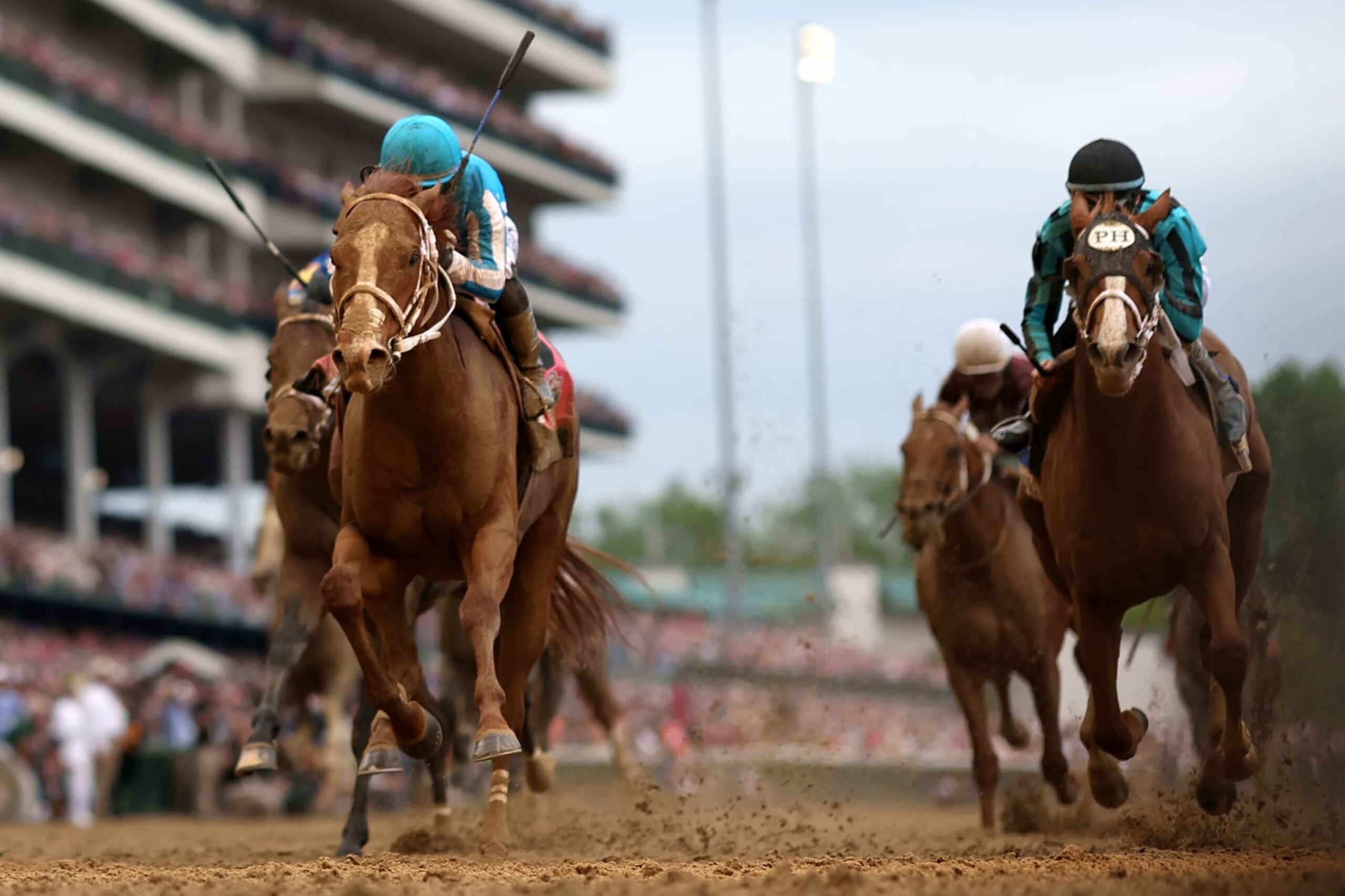 Mage pulling away from the pack at the 2023 Kentucky Derby.
