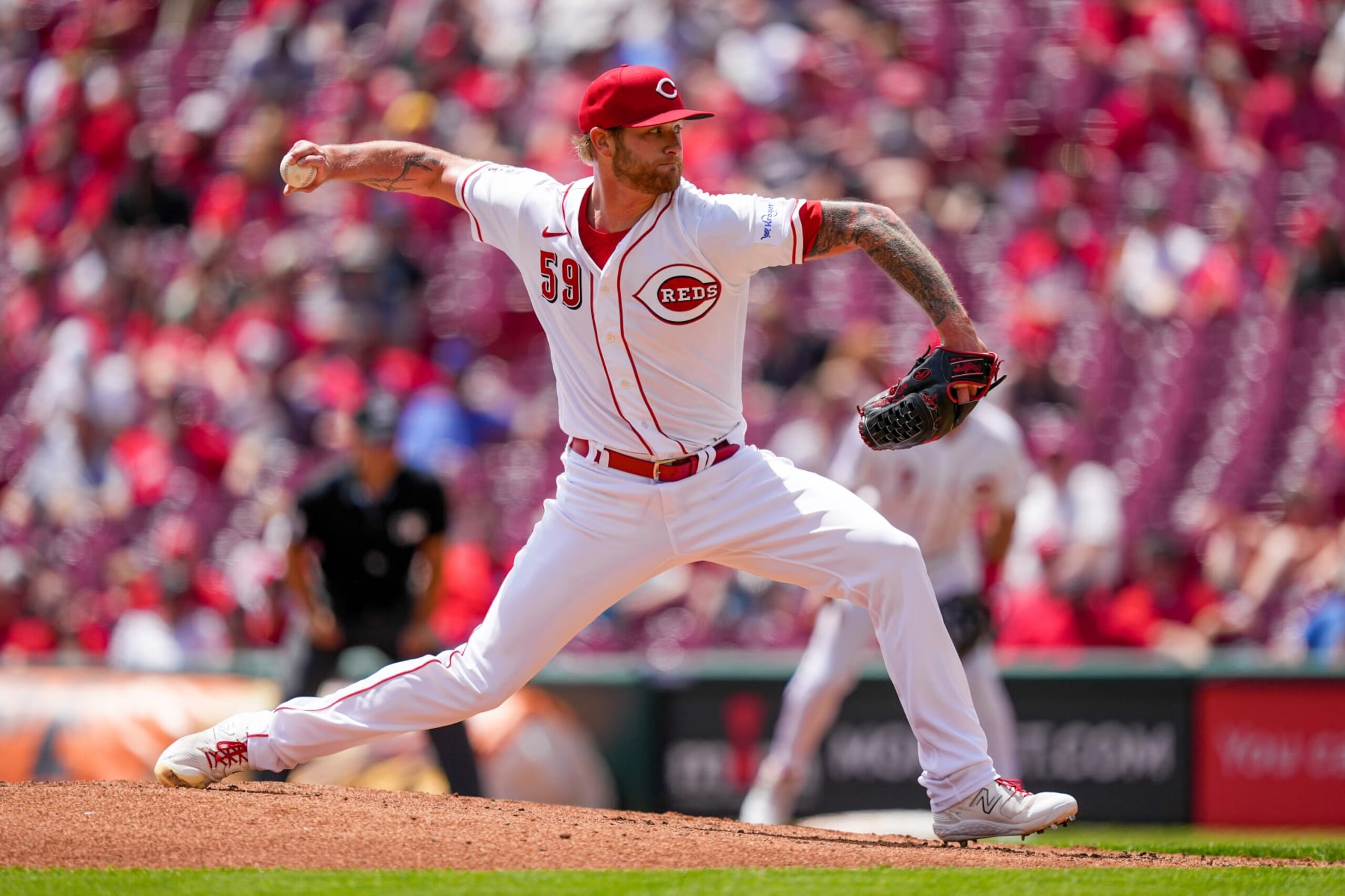 CINCINNATI, OHIO - MAY 11: Ben Lively #59 of the Cincinnati Reds pitches in the second inning against the New York Mets at Great American Ball Park on May 11, 2023 in Cincinnati, Ohio. (Photo by Dylan Buell/Getty Images)
