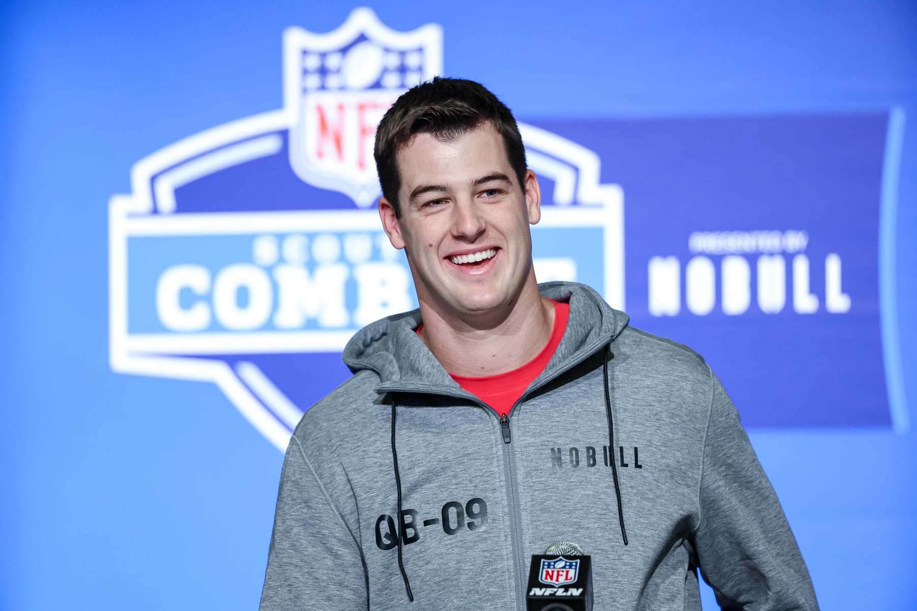 INDIANAPOLIS, IN - MARCH 03: Quarterback Tanner McKee of Stanford speaks to the media during the NFL Combine at Lucas Oil Stadium on March 3, 2023 in Indianapolis, Indiana. (Photo by Michael Hickey/Getty Images)