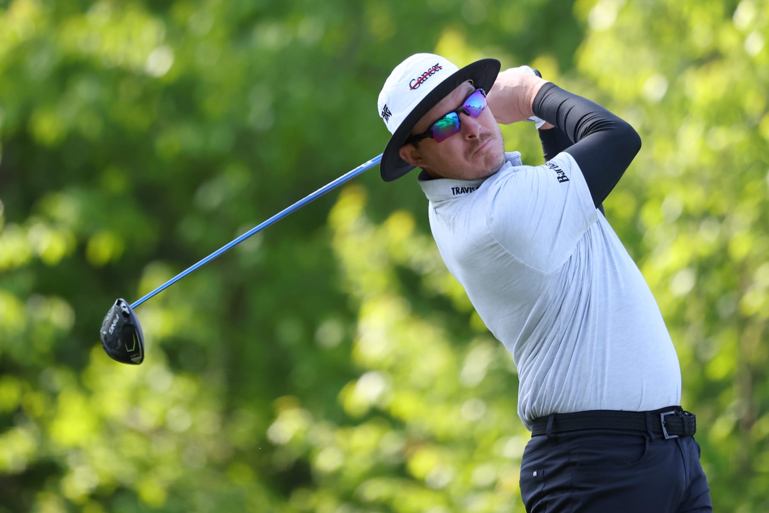 ROCHESTER, NEW YORK - MAY 18: Joel Dahmen of the United States plays his shot from the fourth tee during the first round of the 2023 PGA Championship at Oak Hill Country Club on May 18, 2023 in Rochester, New York. (Photo by Maddie Meyer/PGA of America/PGA of America via Getty Images)