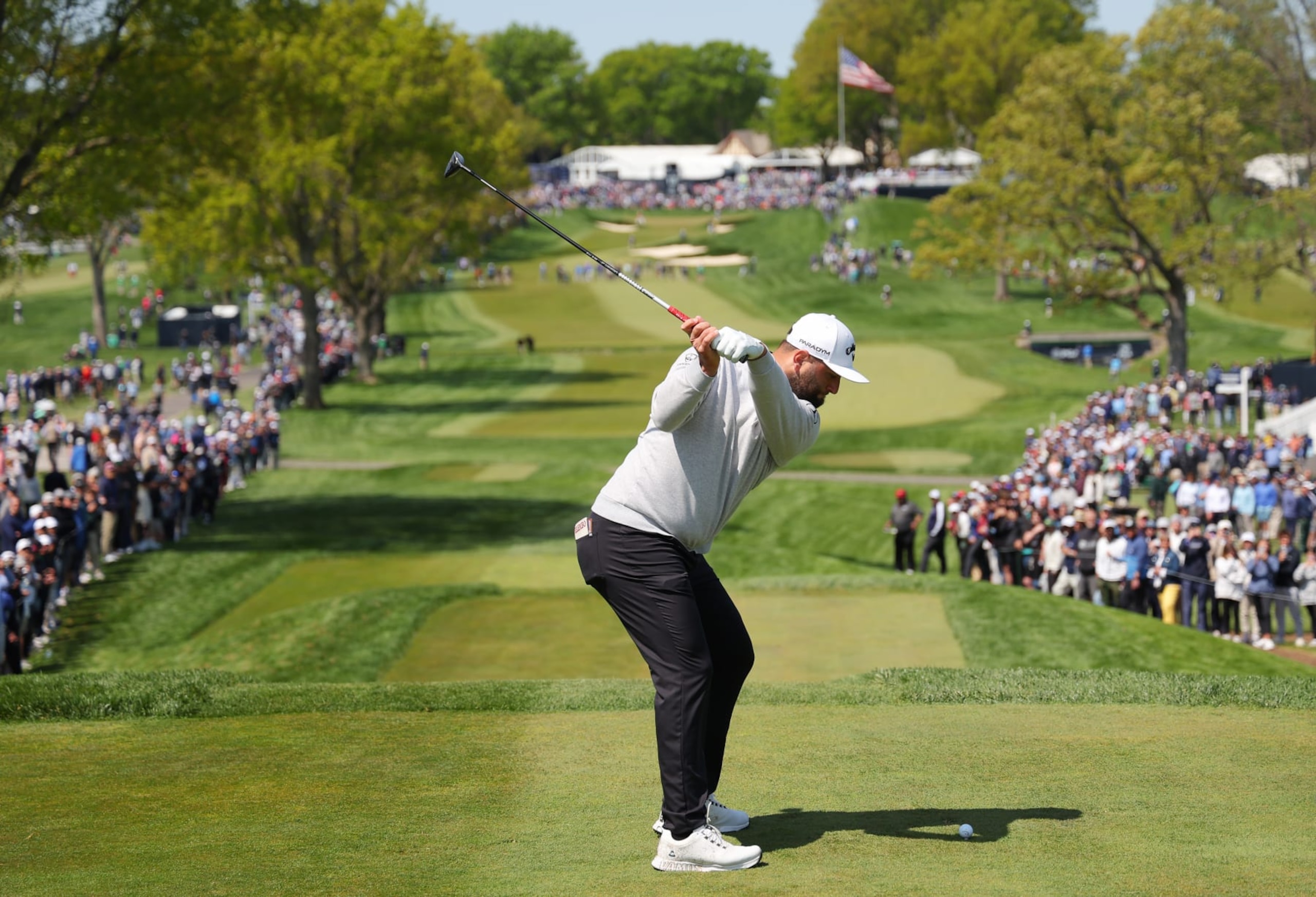 ROCHESTER, NEW YORK - MAY 18: Jon Rahm of Spain plays his shot from the 13th tee during the first round of the 2023 PGA Championship at Oak Hill Country Club on May 18, 2023 in Rochester, New York. (Photo by Kevin C. Cox/Getty Images)