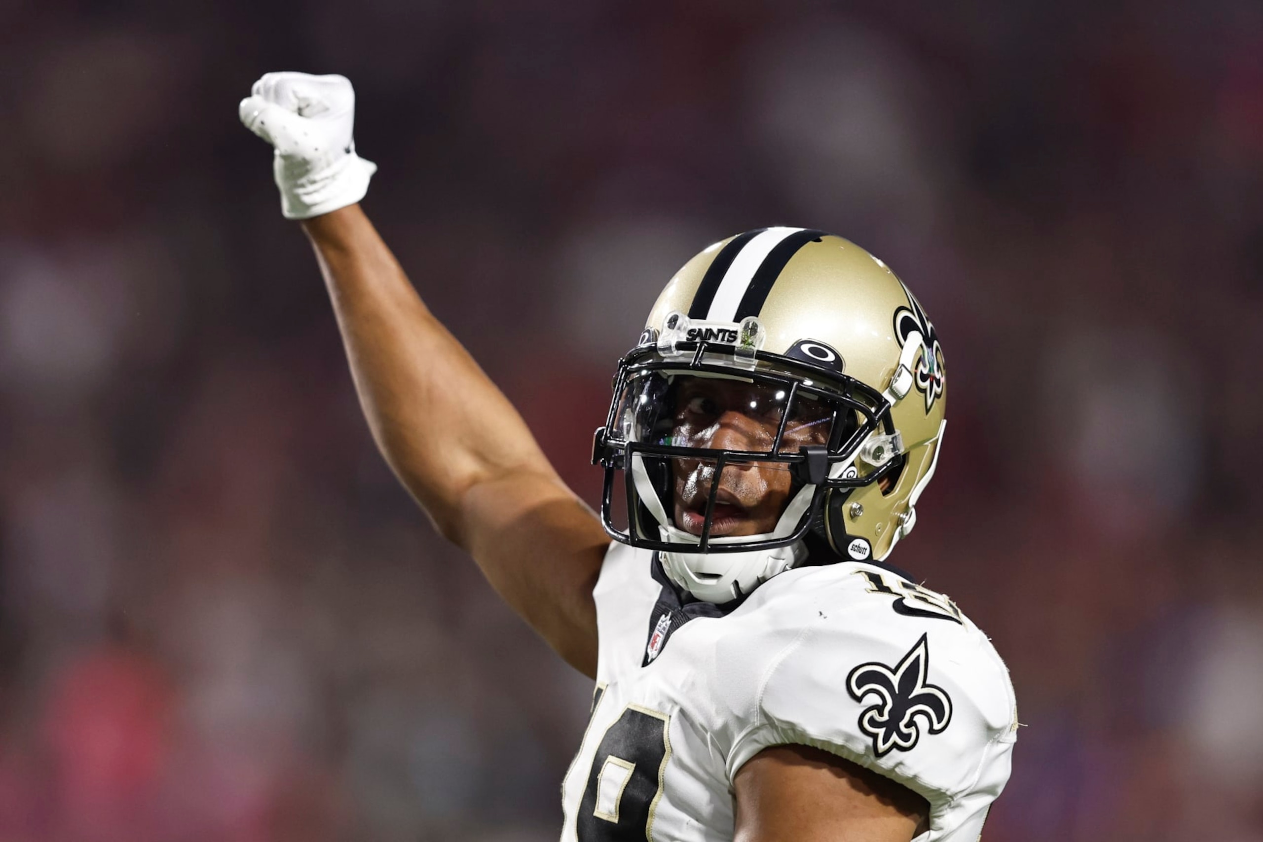 GLENDALE, ARIZONA - OCTOBER 20: Chris Harris Jr. #19 of the New Orleans Saints reacts during the second half of a game between the Arizona Cardinals and the New Orleans Saints at State Farm Stadium on October 20, 2022 in Glendale, Arizona. (Photo by Michael Owens/Getty Images) GLENDALE, ARIZONA - OCTOBER 20: Chris Harris Jr. #19 of the New Orleans Saints reacts during the second half of a game between the Arizona Cardinals and the New Orleans Saints at State Farm Stadium on October 20, 2022 in Glendale, Arizona. (Photo by Michael Owens/Getty Images)