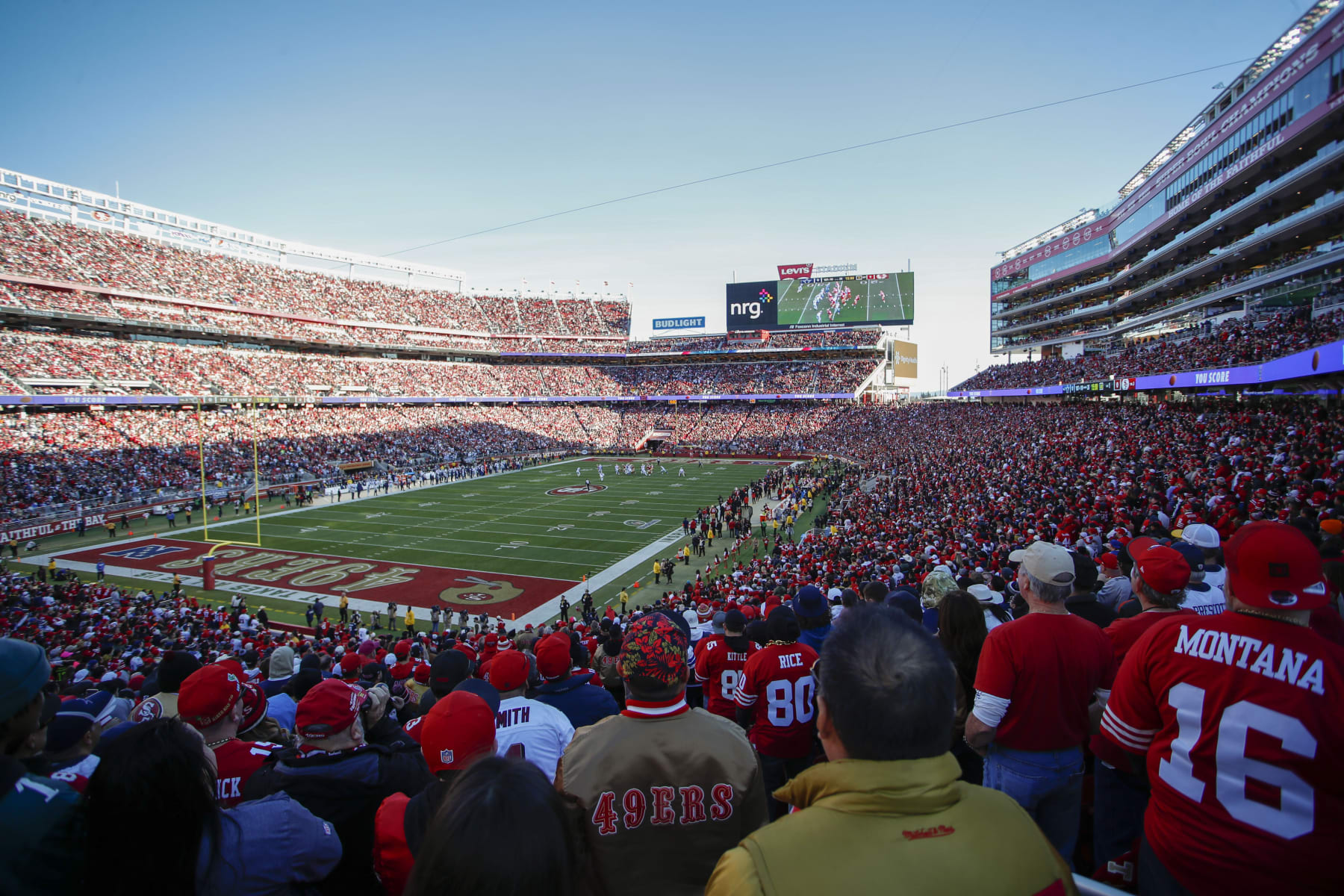 Fans at Levi's Stadium watch during the first half of an NFL divisional round playoff football game between the San Francisco 49ers and the Dallas Cowboys in Santa Clara, Calif., Sunday, Jan. 22, 2023. (AP Photo/Josie Lepe)