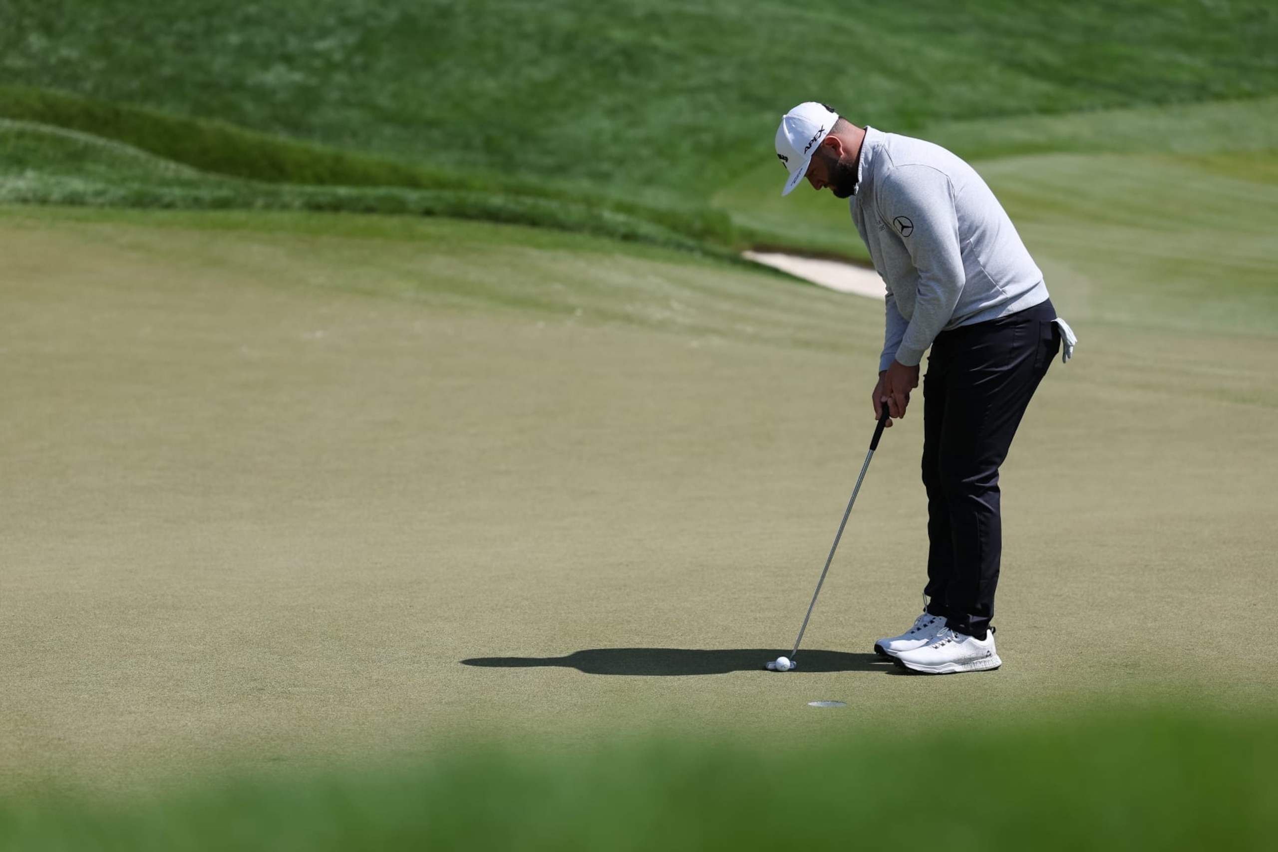 ROCHESTER, NY - MAY 18: Jon Rahm putts on the 13th hole during the first round of the PGA Championship at Oak Hill Country Club on Thursday, May 18, 2023 in Rochester, New York. (Photo by Scott Taetsch/PGA of America via Getty Images)