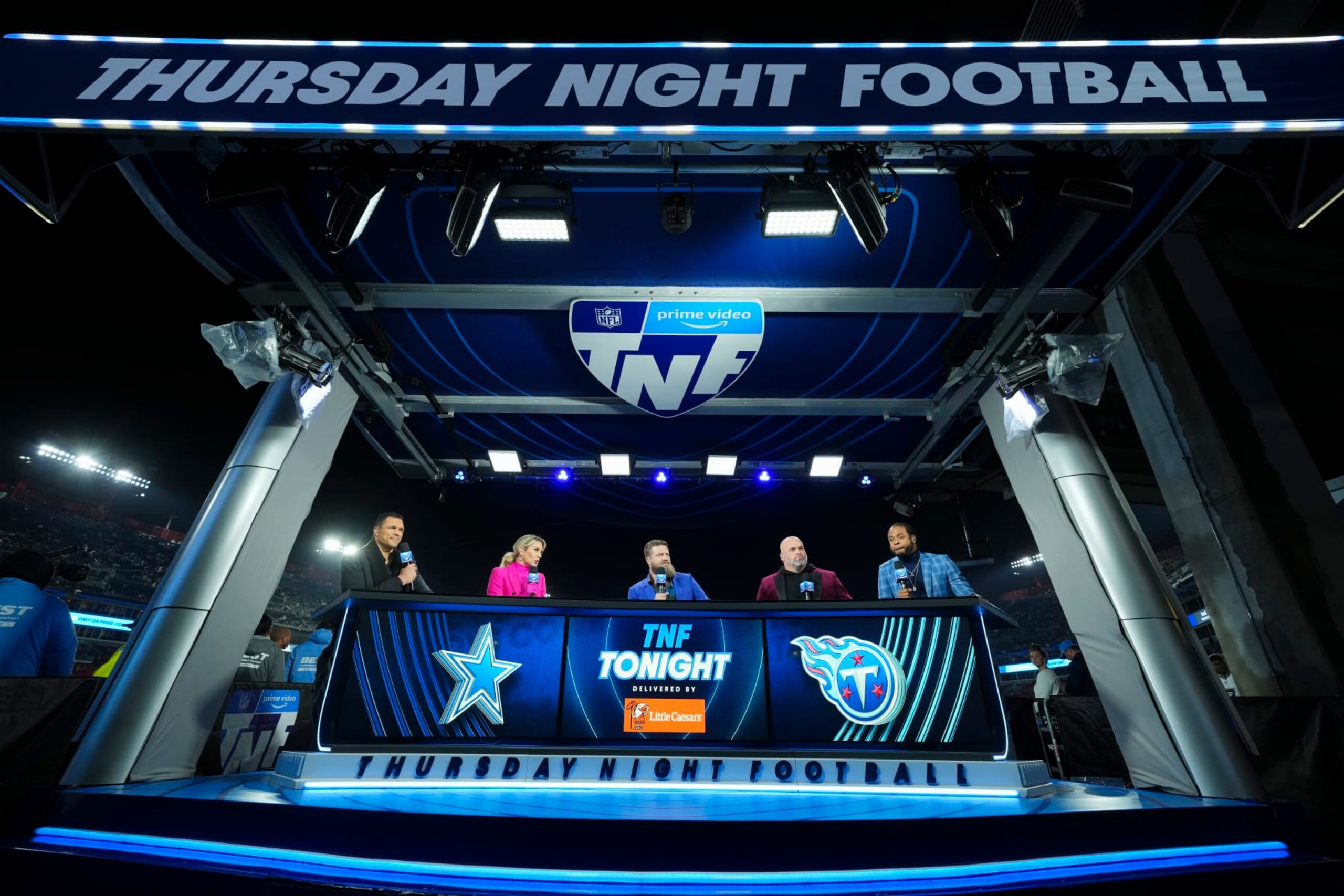 NASHVILLE, TN - DECEMBER 29: Amazon Prime Video Thursday Night Football analyst Richard Sherman speaks prior to the game between the Dallas Cowboys and the Tennessee Titans at Nissan Stadium on December 29, 2022 in Nashville, Tennessee. (Photo by Cooper Neill/Getty Images)