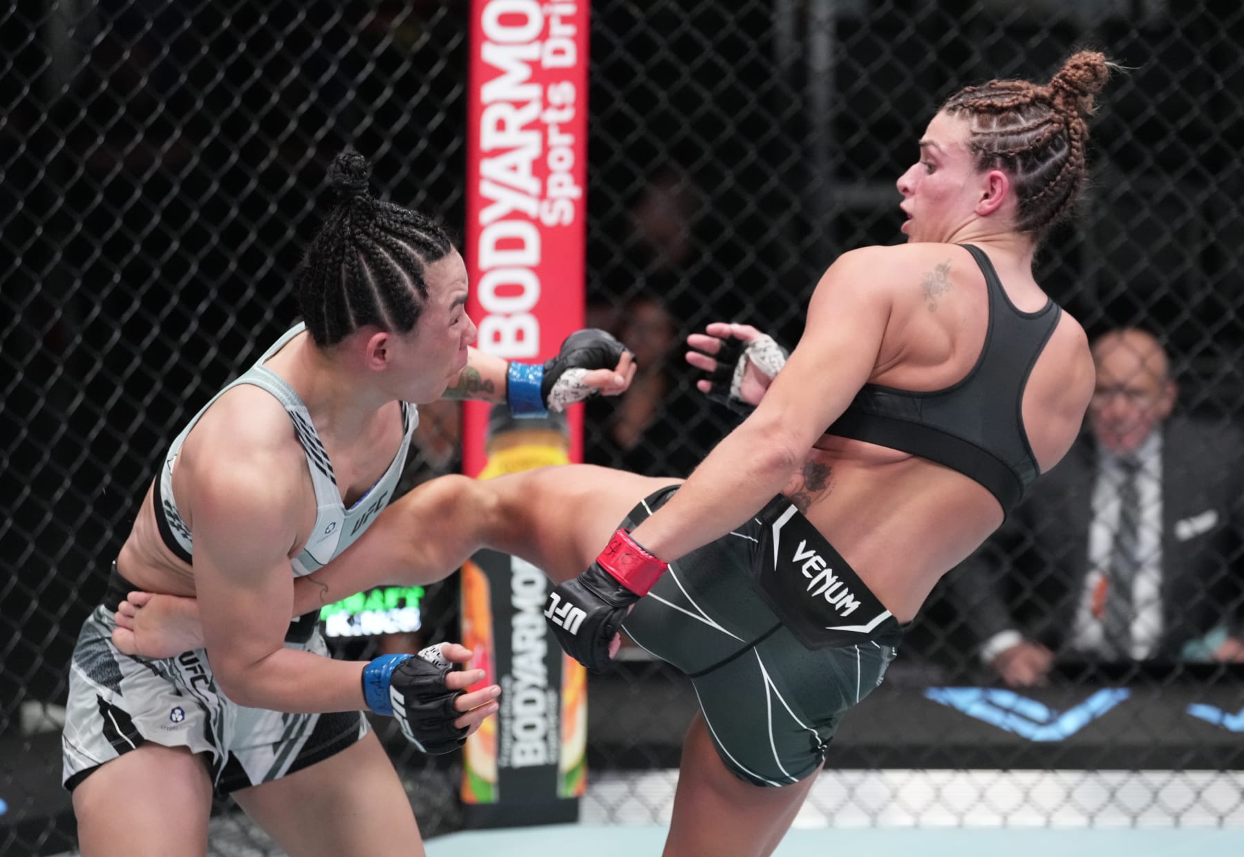 Mackenzie Dern lands a kick against Yan Xiaonan in her last fight