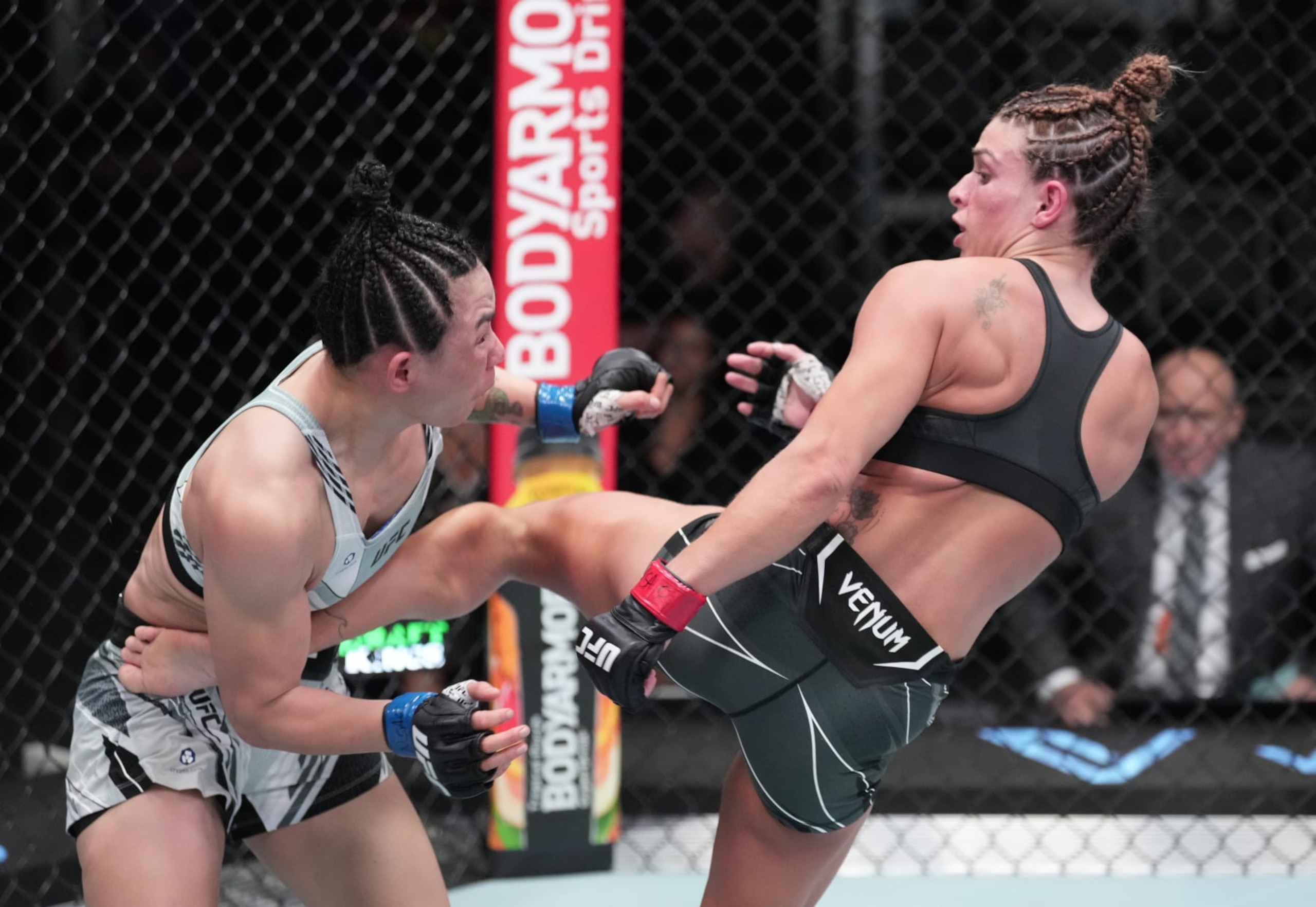 Mackenzie Dern lands a kick against Yan Xiaonan in her last fight