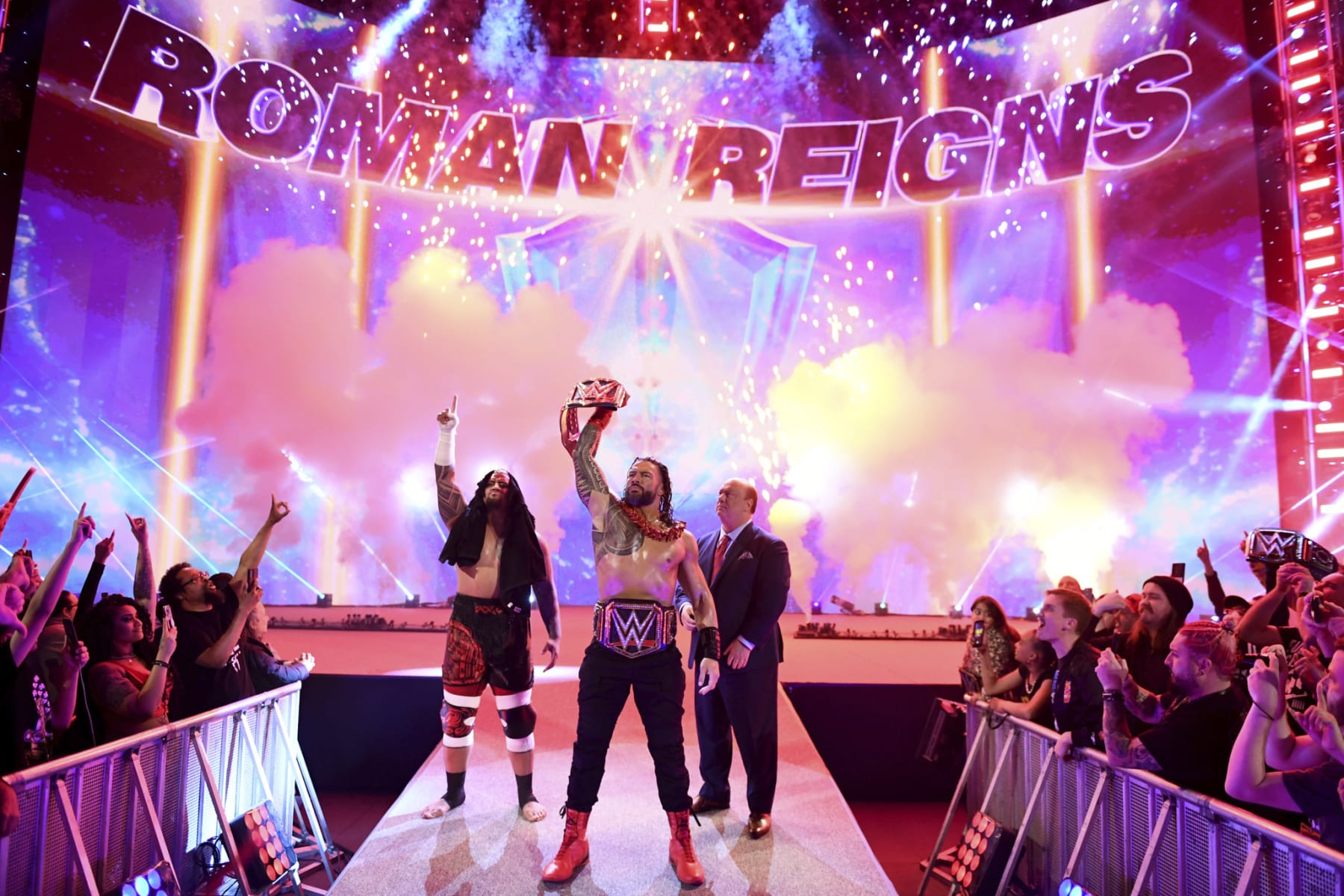 Roman Reigns and Solo Sikoa confronted Sami Zayn and Kevin Owens Friday night.
